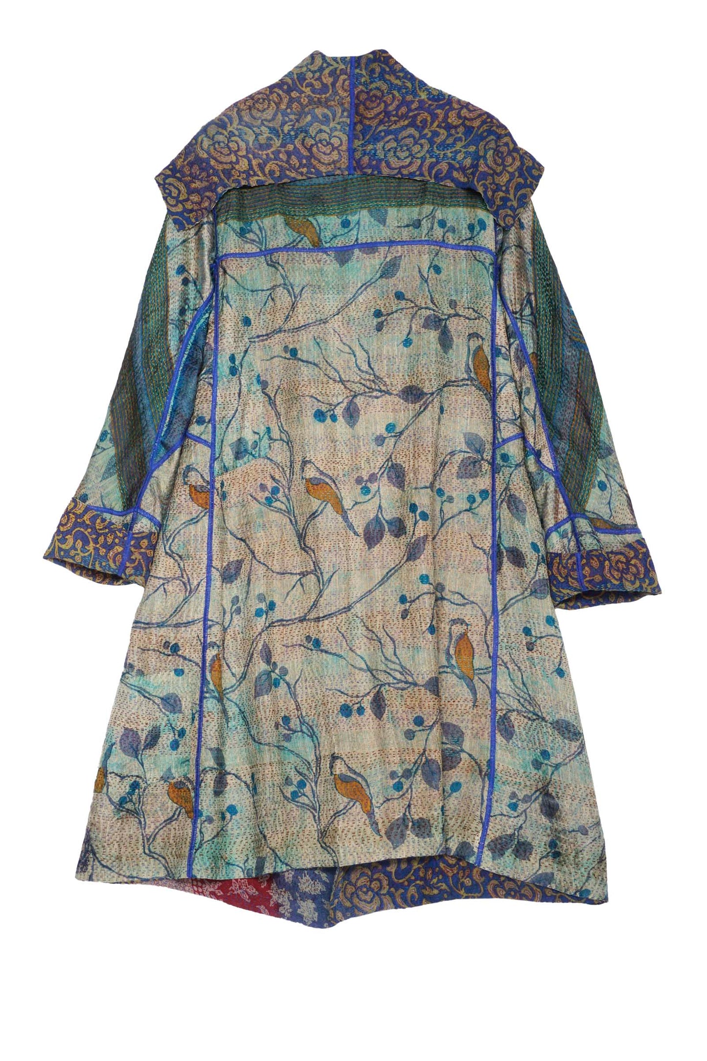 VINTAGE SILK GEORGETTE KANTHA A-LINE COAT - sg2309-0002a -