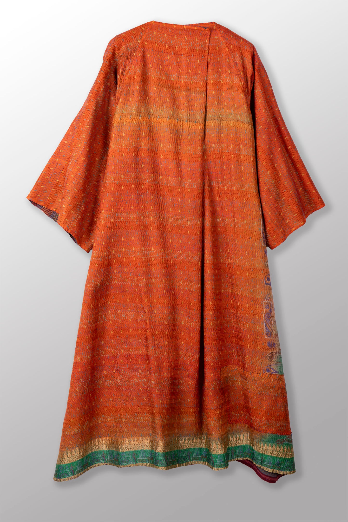 VINTAGE SILK GEORGETTE KANTHA KIMONO MAXI - sg2318-0004a -