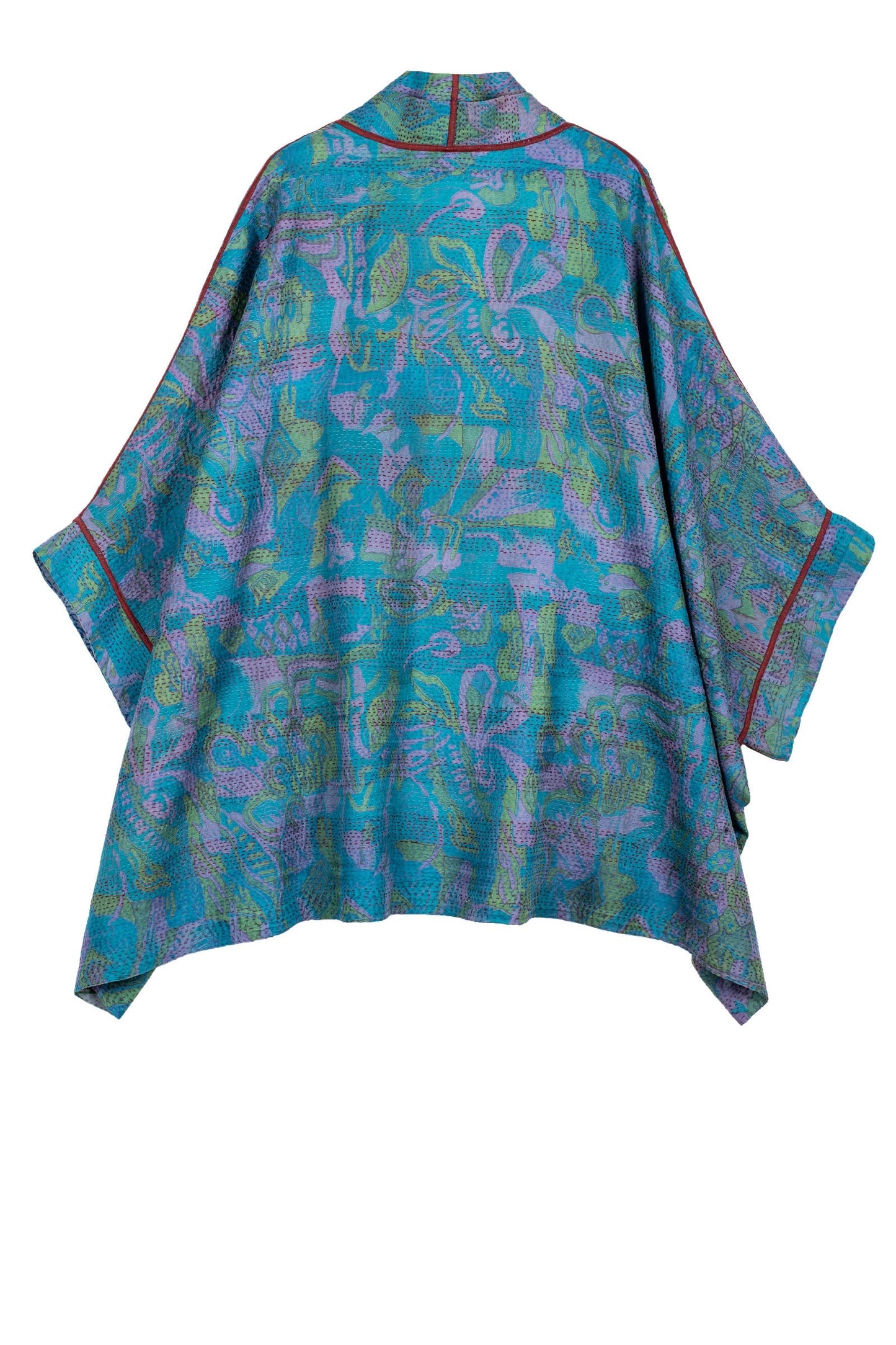 VINTAGE SILK GEORGETTE KANTHA DOUBLE COLLAR PONCHO - sg2323-0001a -