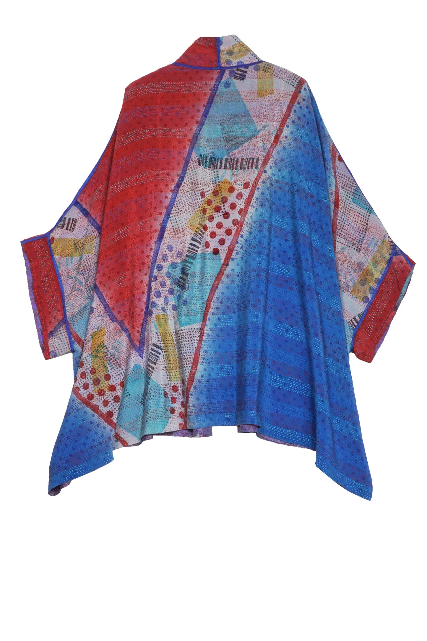 VINTAGE SILK GEORGETTE KANTHA DOUBLE COLLAR PONCHO - sg2323-0013a -