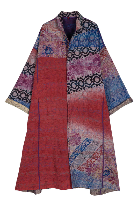 VINTAGE SILK GEORGETTE KANTHA OVERSIZED COAT - sg2326-0003a -