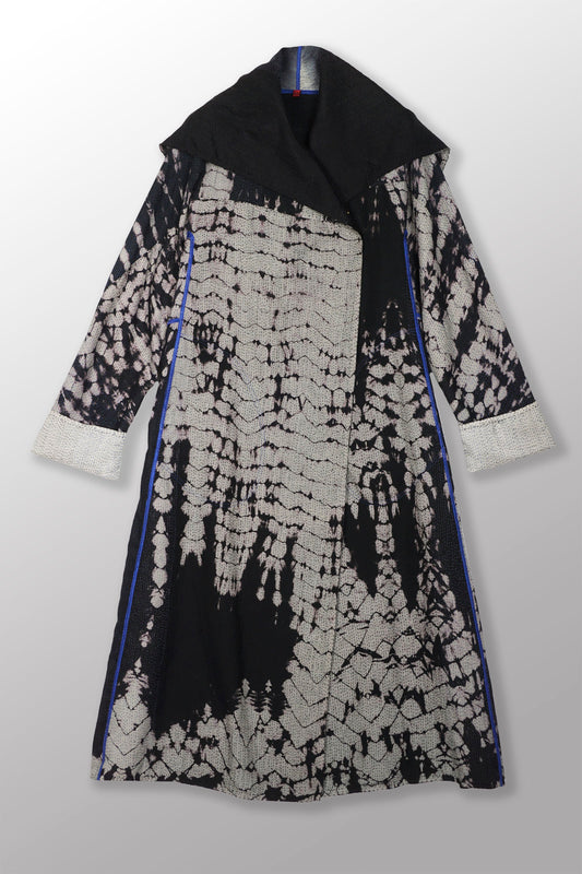 SERPENT PRINT KANTHA A-LINE LONG COAT - sp2302-blk -