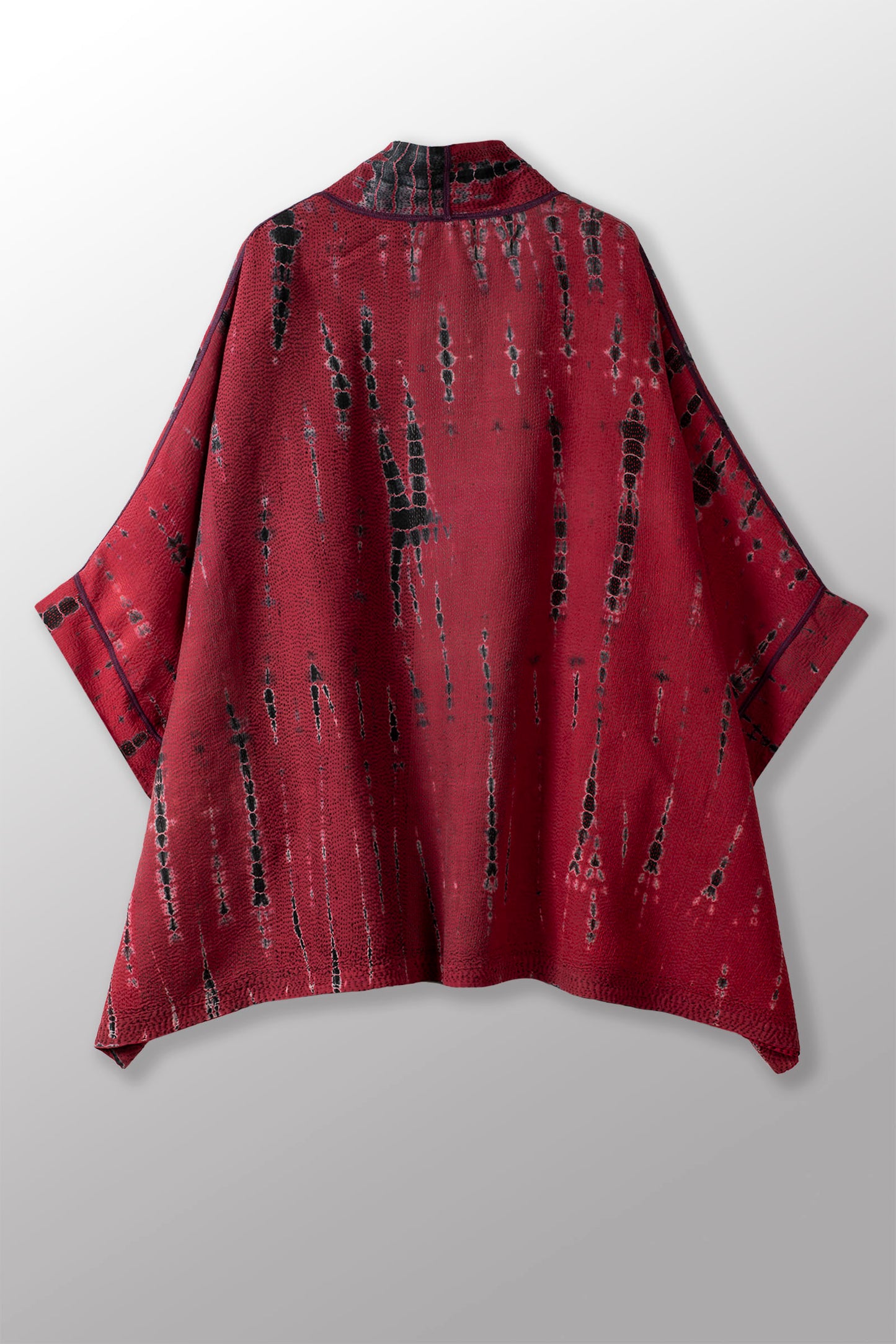 SERPENT PRINT KANTHA DOUBLE COLLAR PONCHO - sp2323-red -