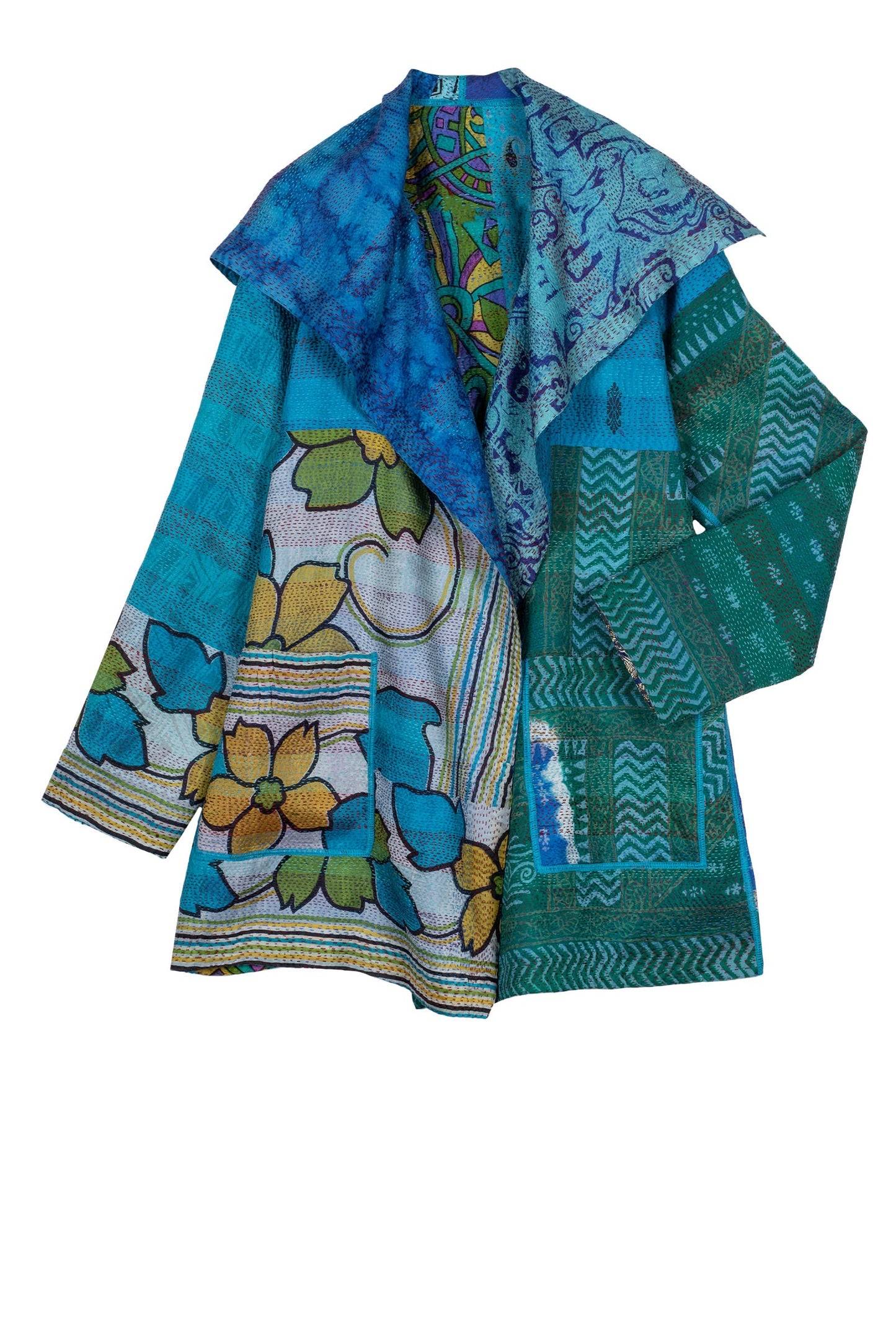 VINTAGE SILK KANTHA POCKET JKT - sv2002-0053a -