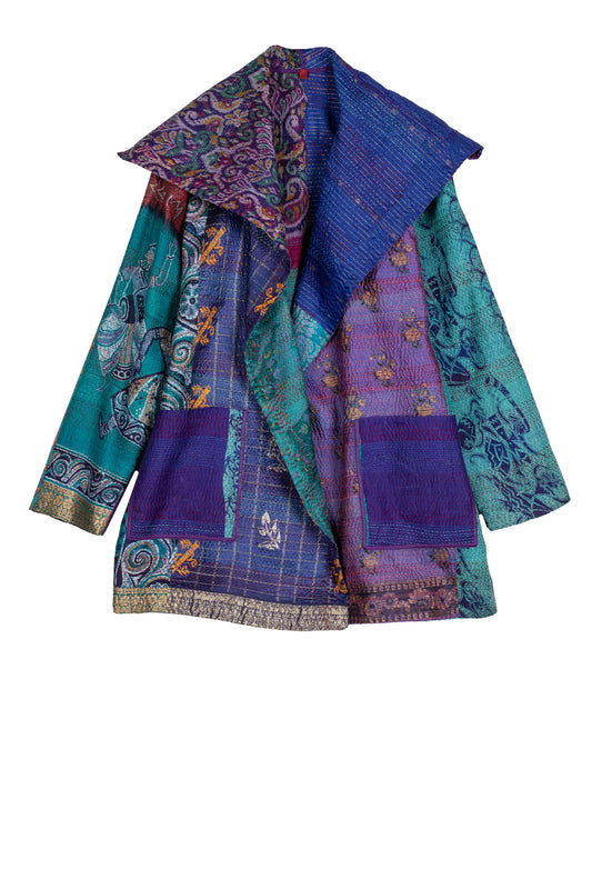 VINTAGE SILK KANTHA POCKET JKT - sv2002-0061a -