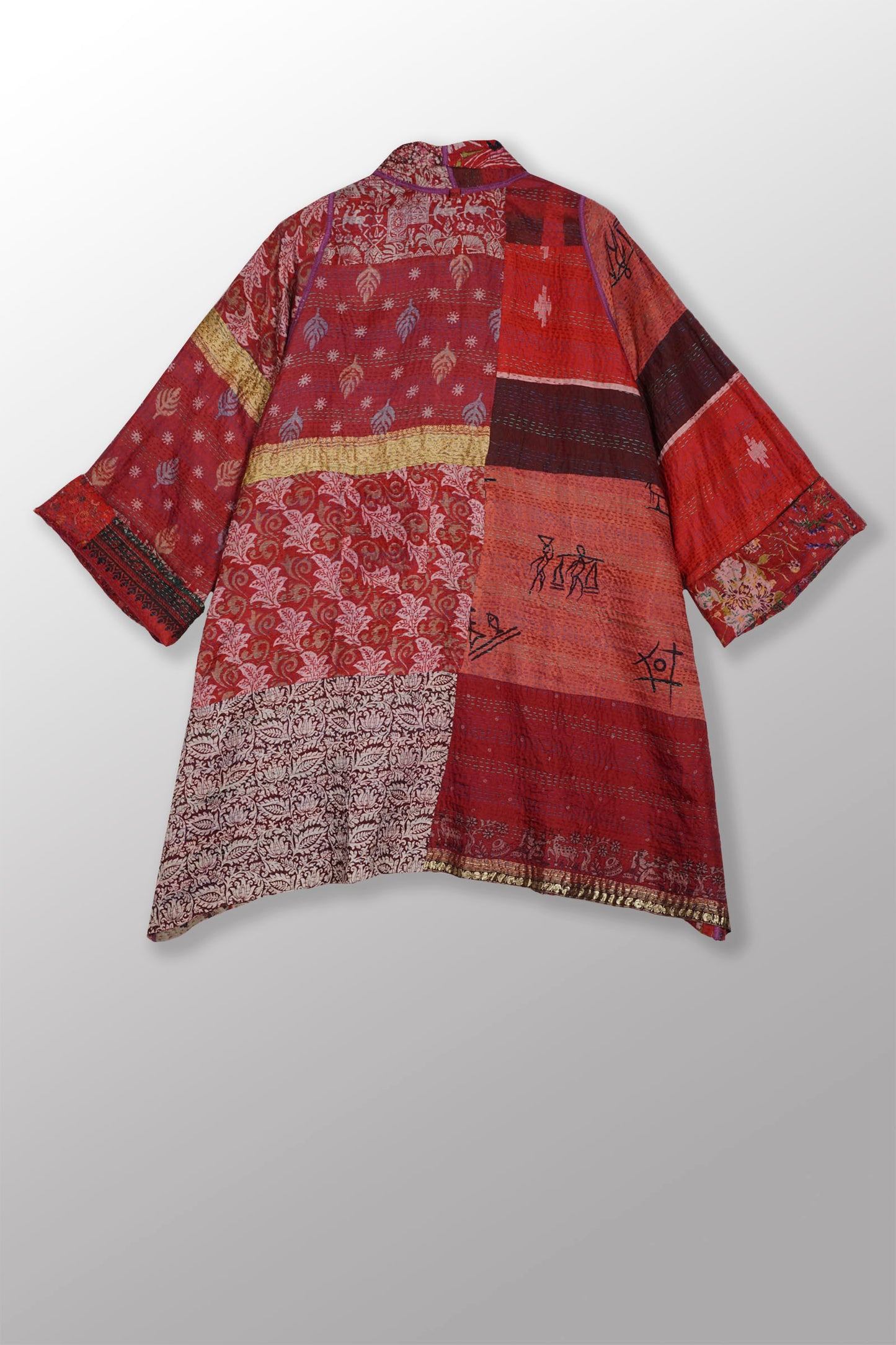 VINTAGE SILK KANTHA A-LINE JKT - sv2003-0371a -