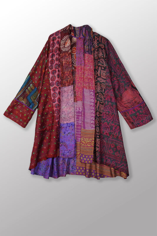 VINTAGE SILK KANTHA KIMONO LONG JKT - sv2005-0077a -