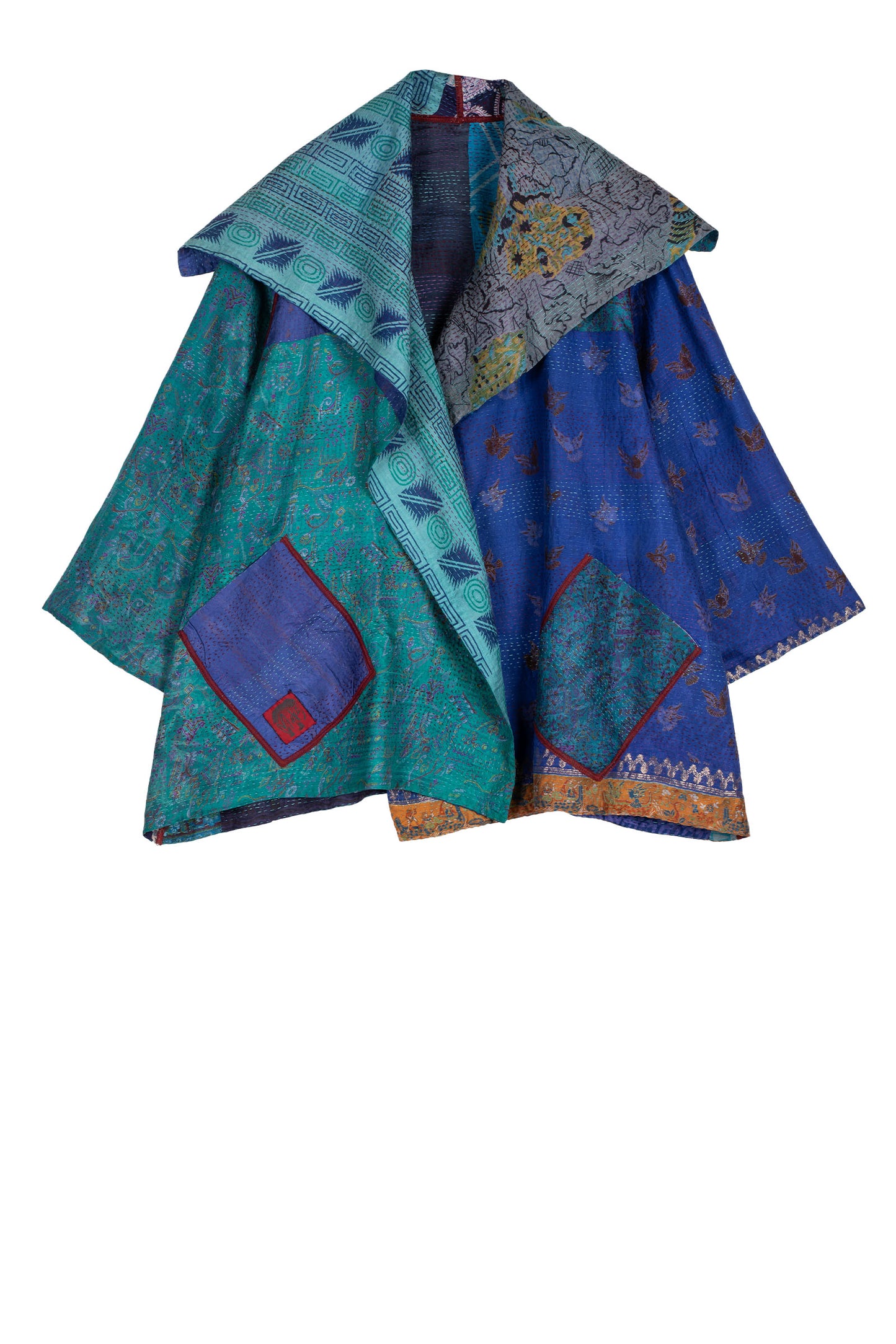 VINTAGE SILK KANTHA FLARE JKT - sv2010-0053a -