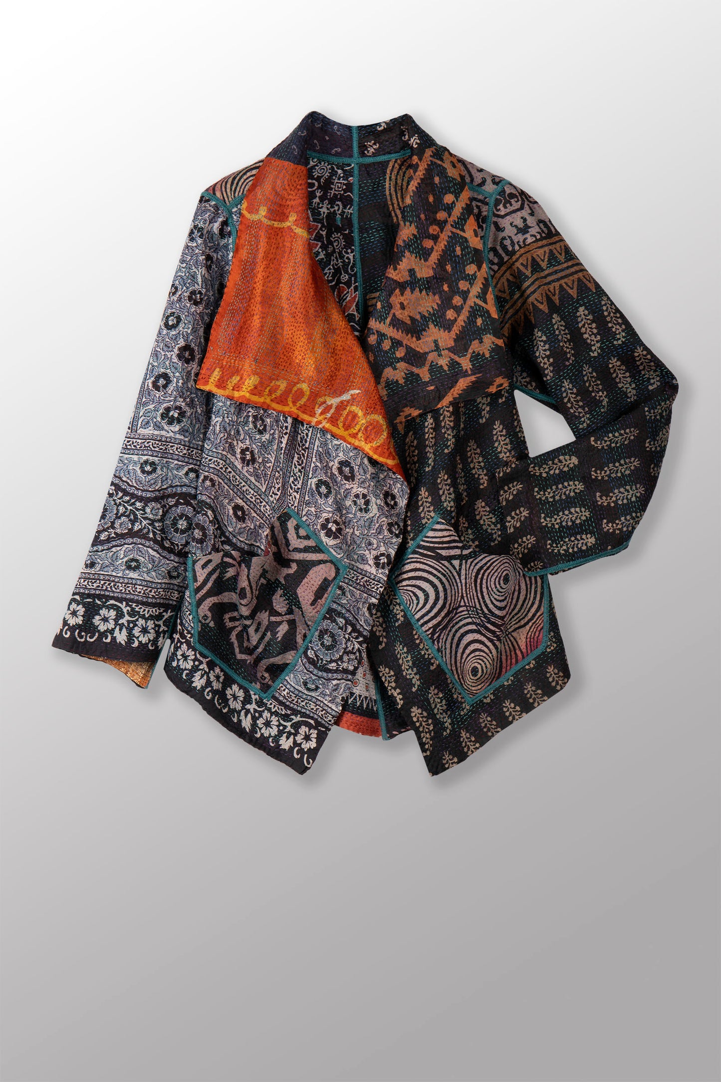 VINTAGE SILK KANTHA WING COLLAR JKT - sv2013-0040s -