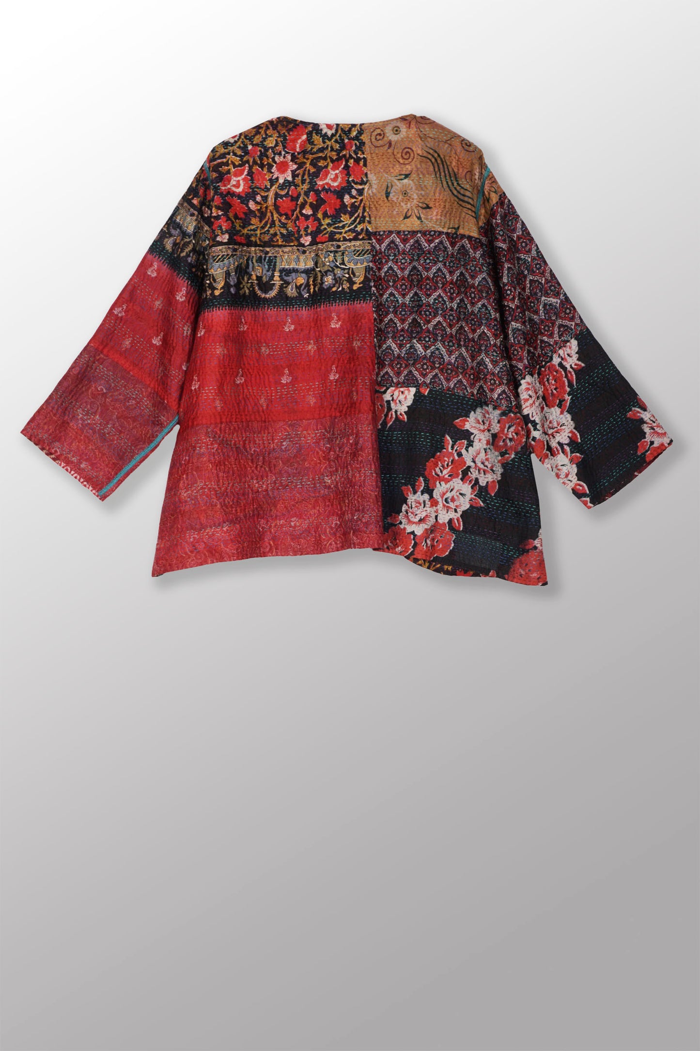 VINTAGE SILK KANTHA A-LINE SHORT JACKET - sv2019-0001a -