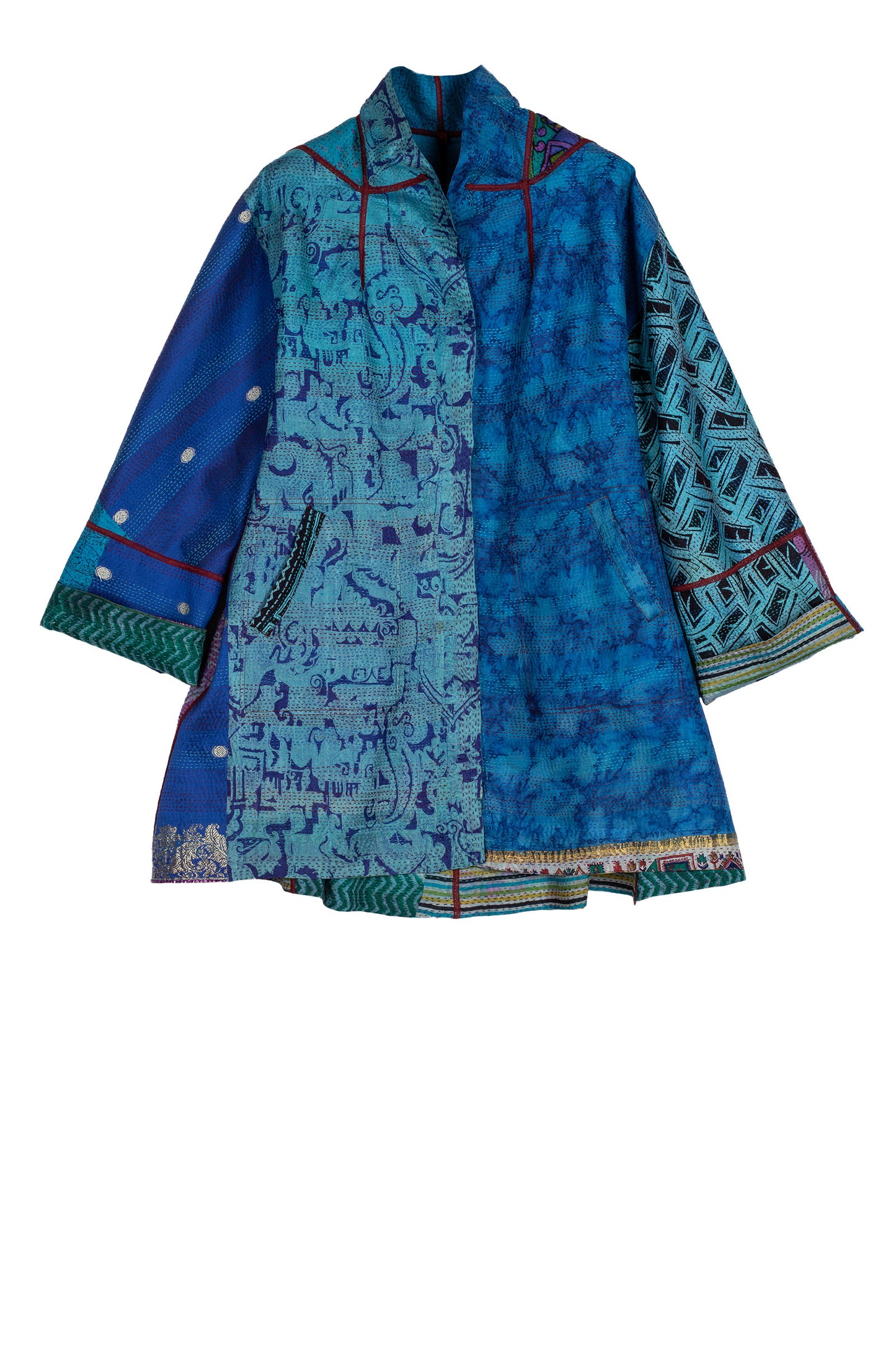 VINTAGE SILK KANTHA FLARE LONG JKT - sv2021-0030m -