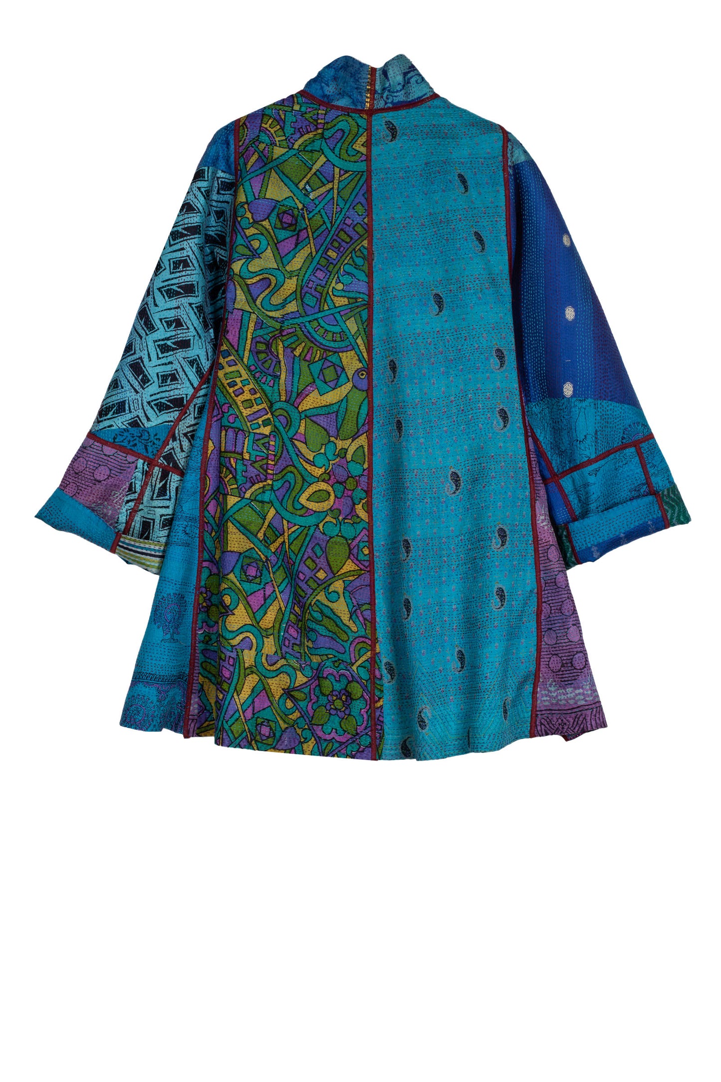 VINTAGE SILK KANTHA FLARE LONG JKT - sv2021-0030m -