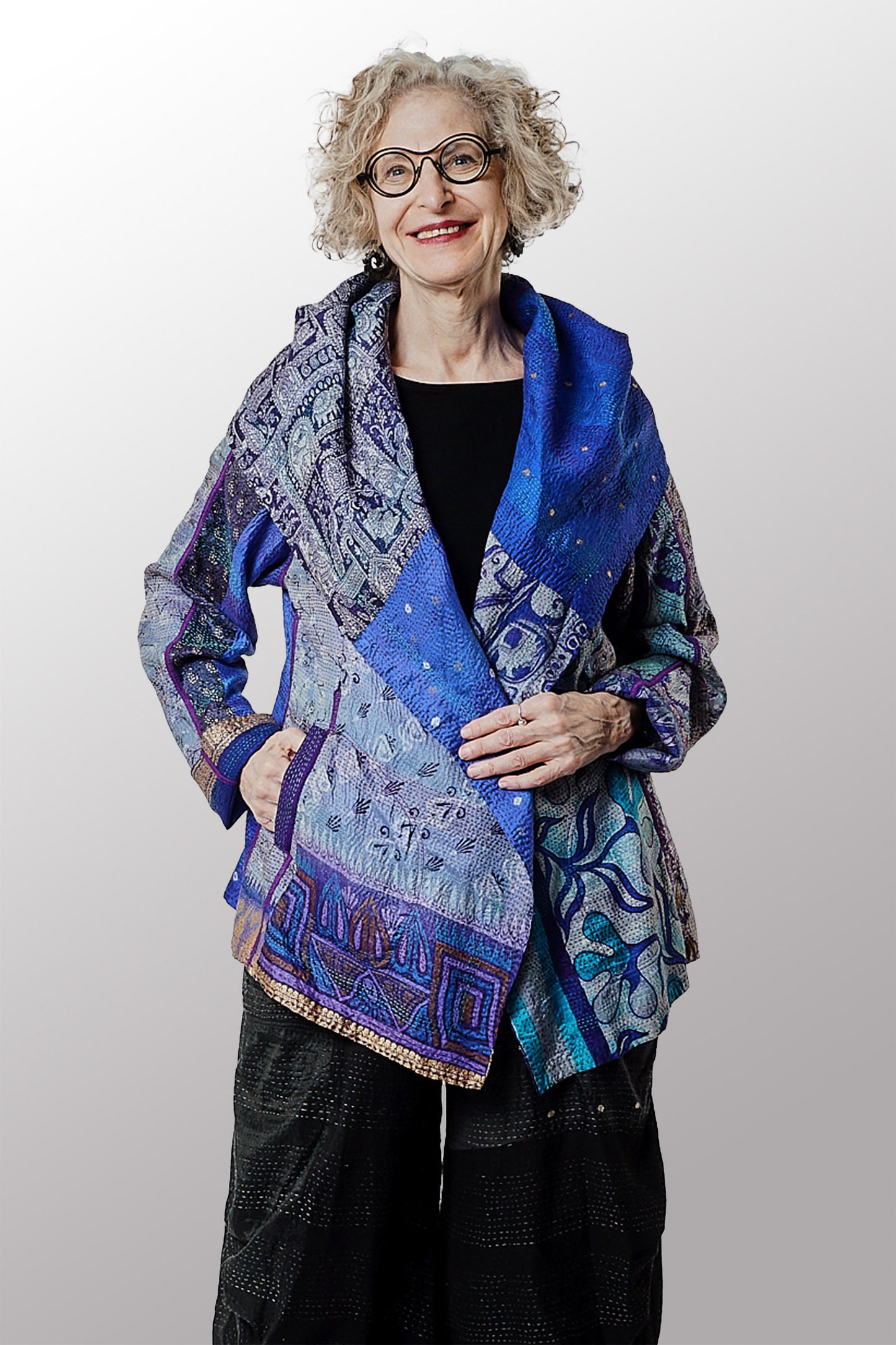 VINTAGE SILK KANTHA HOODED JACKET - sv2042-0001m -