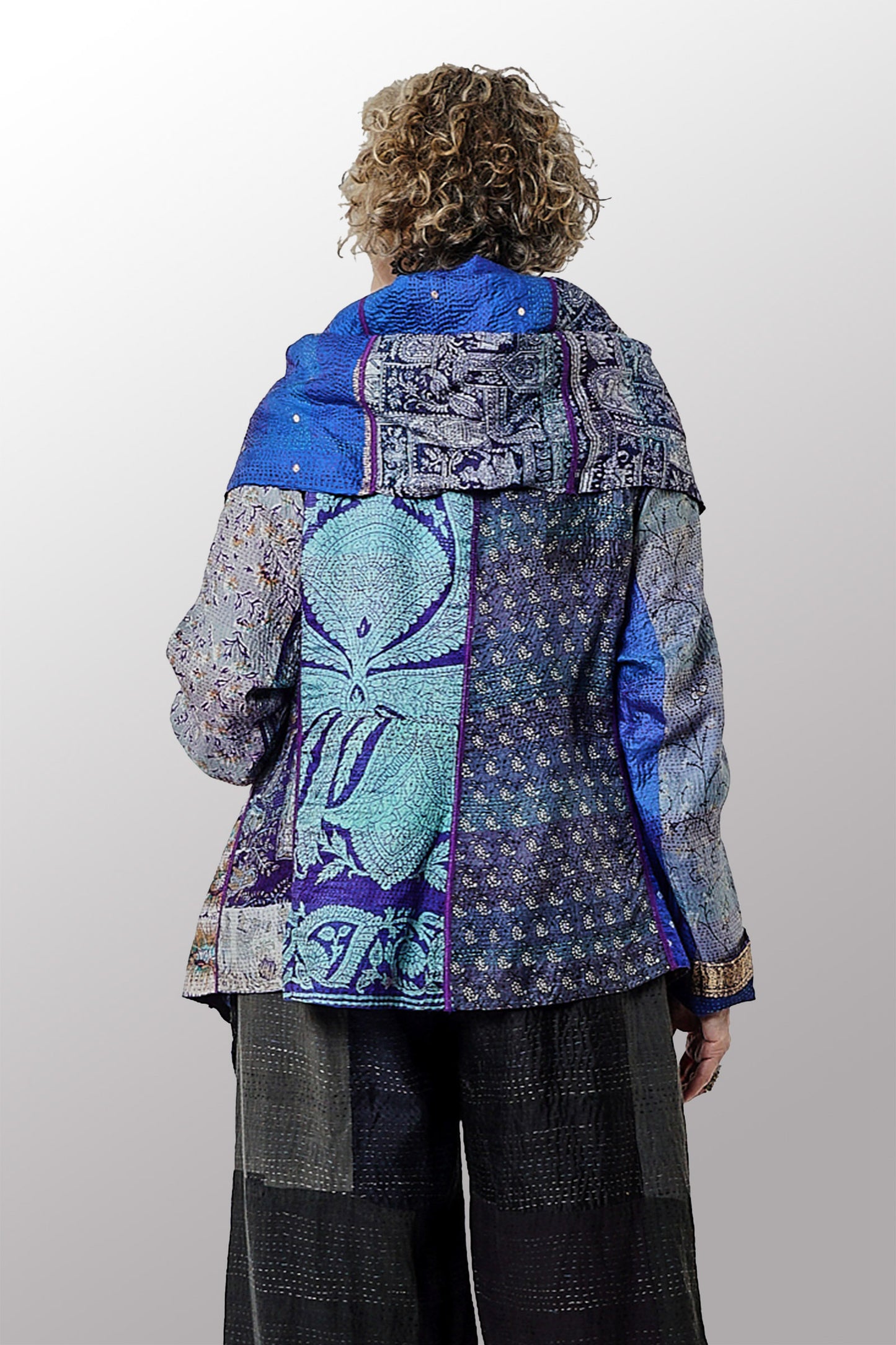 VINTAGE SILK KANTHA HOODED JACKET - sv2042-0001m -