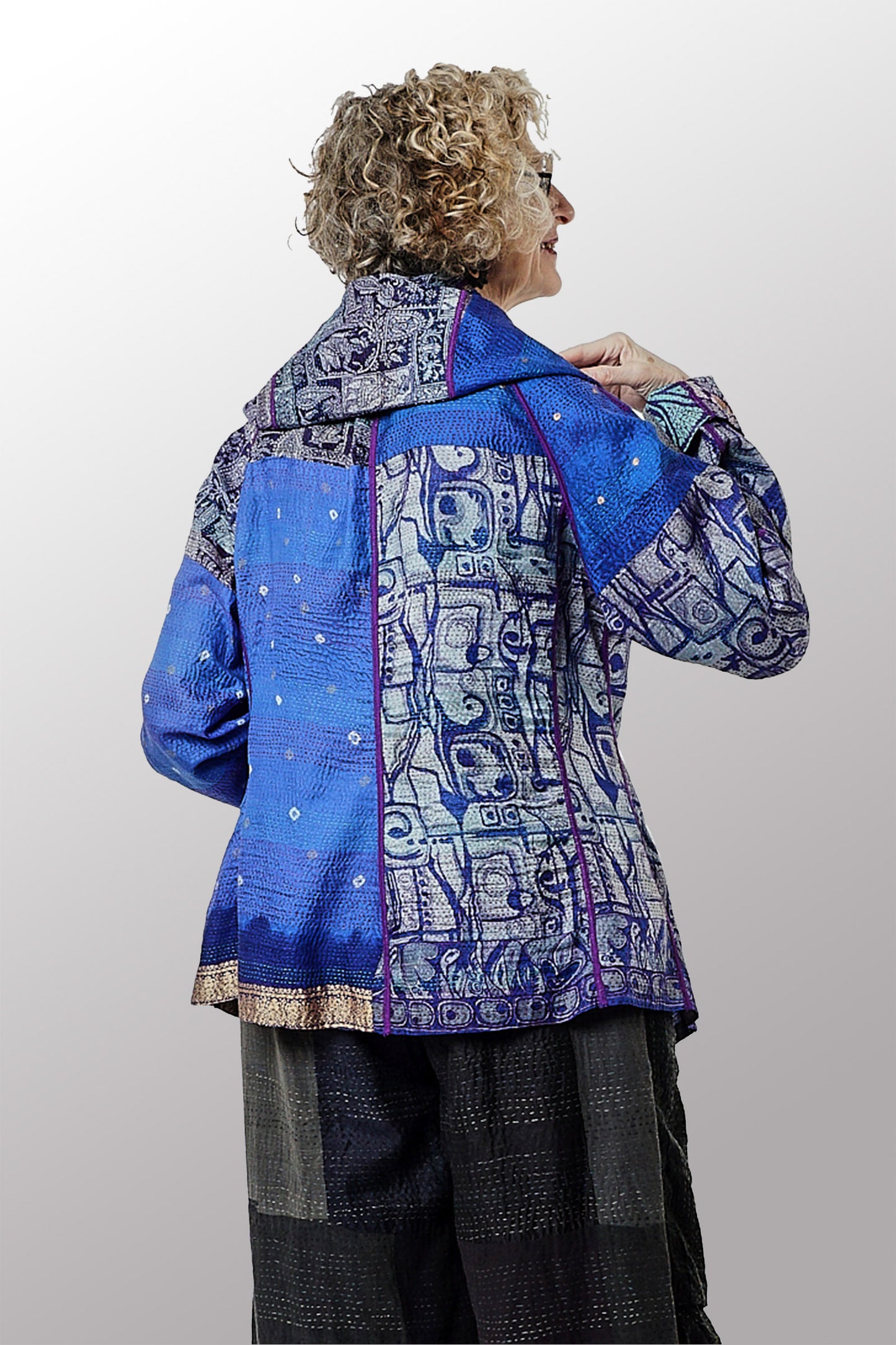 VINTAGE SILK KANTHA HOODED JACKET - sv2042-0001m -