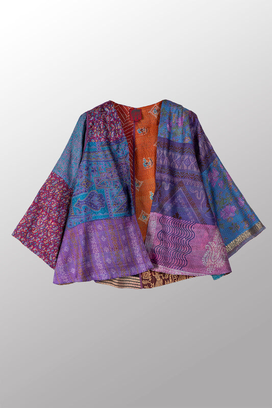 VINTAGE SILK KANTHA BELL SHAPE JKT - sv2048-0004a -