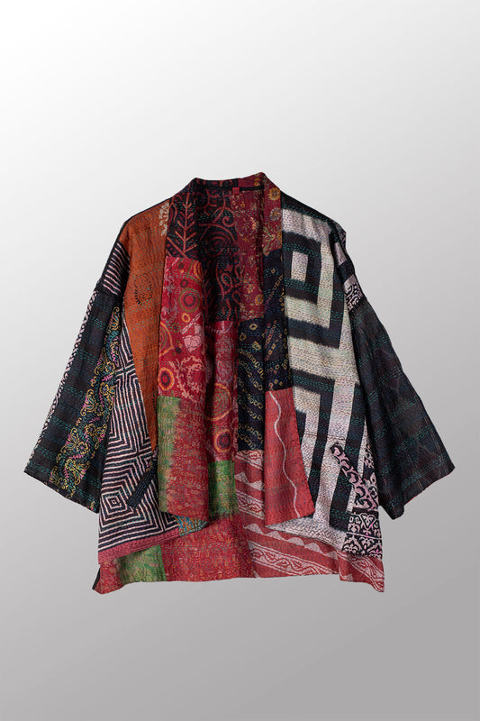 VINTAGE SILK KANTHA MINI KIMONO JKT - sv2055-0004a -