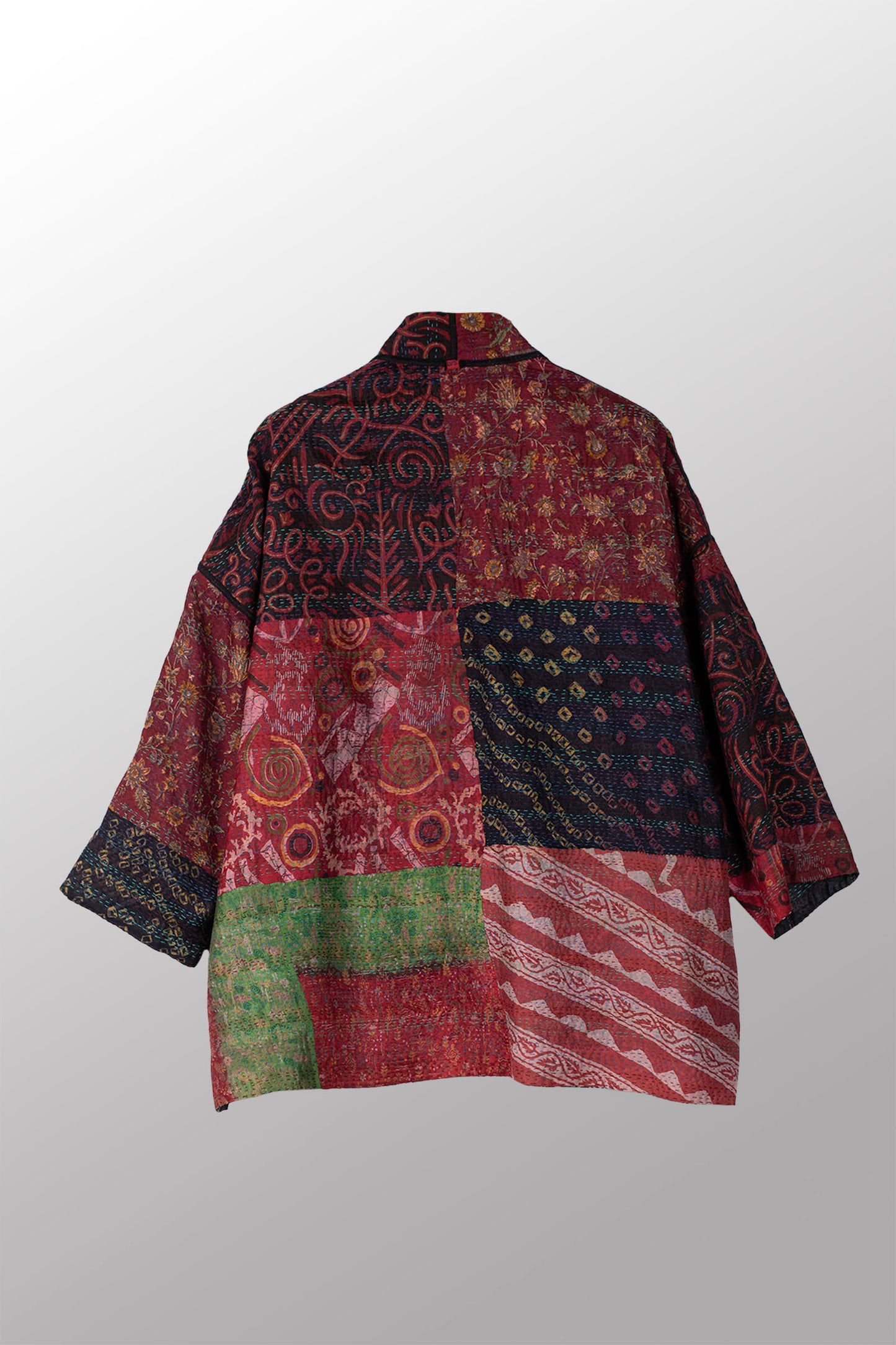 VINTAGE SILK KANTHA MINI KIMONO JKT - sv2055-0004a -