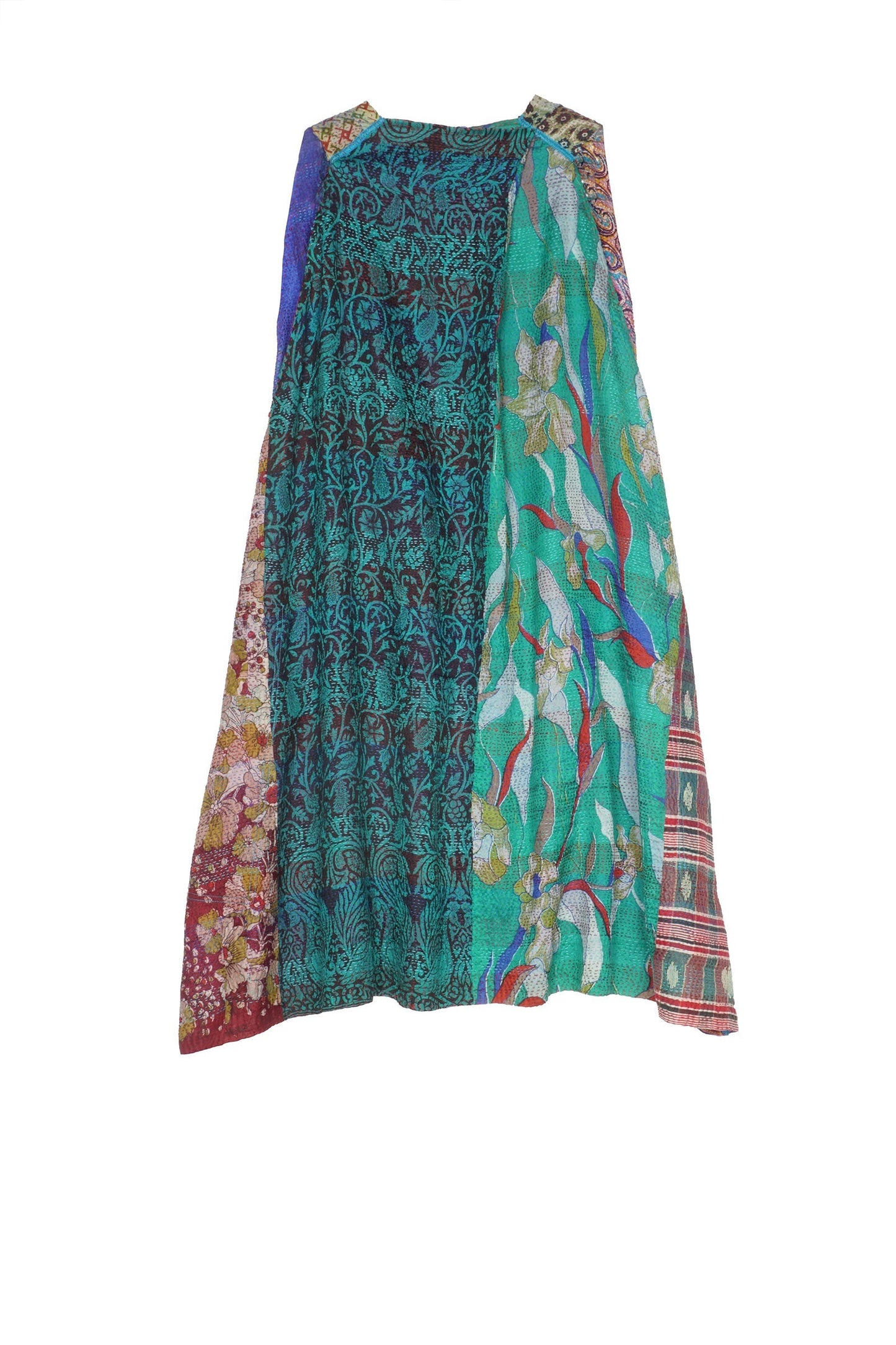 VINTAGE SILK KANTHA BACK PLEATED VEST - sv2221-0001a -