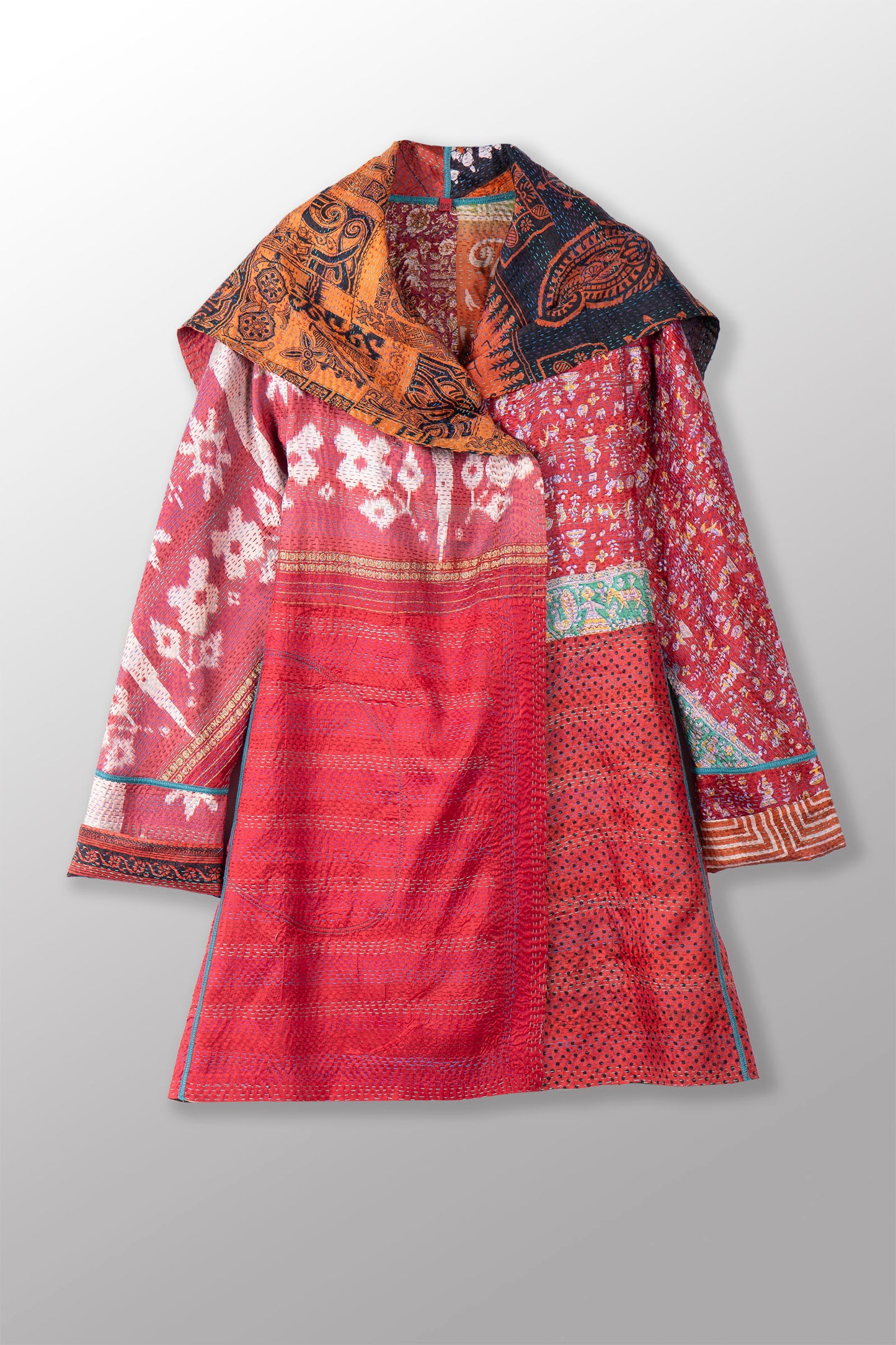 VINTAGE SILK KANTHA A-LINE COAT P - sv2336-0025a -