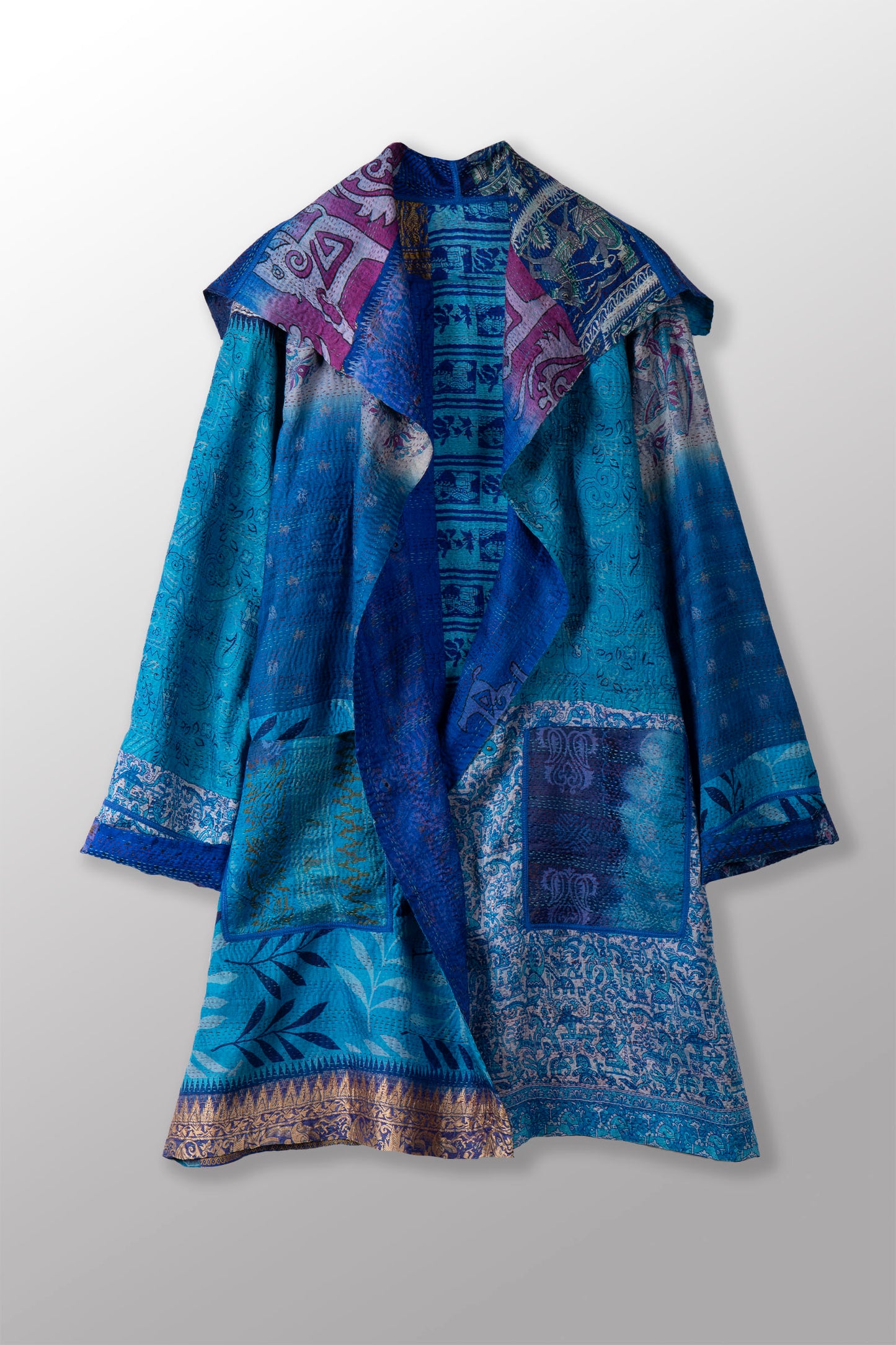 VINTAGE SILK KANTHA POCKET MEDIUM COAT - sv2316-0002a -