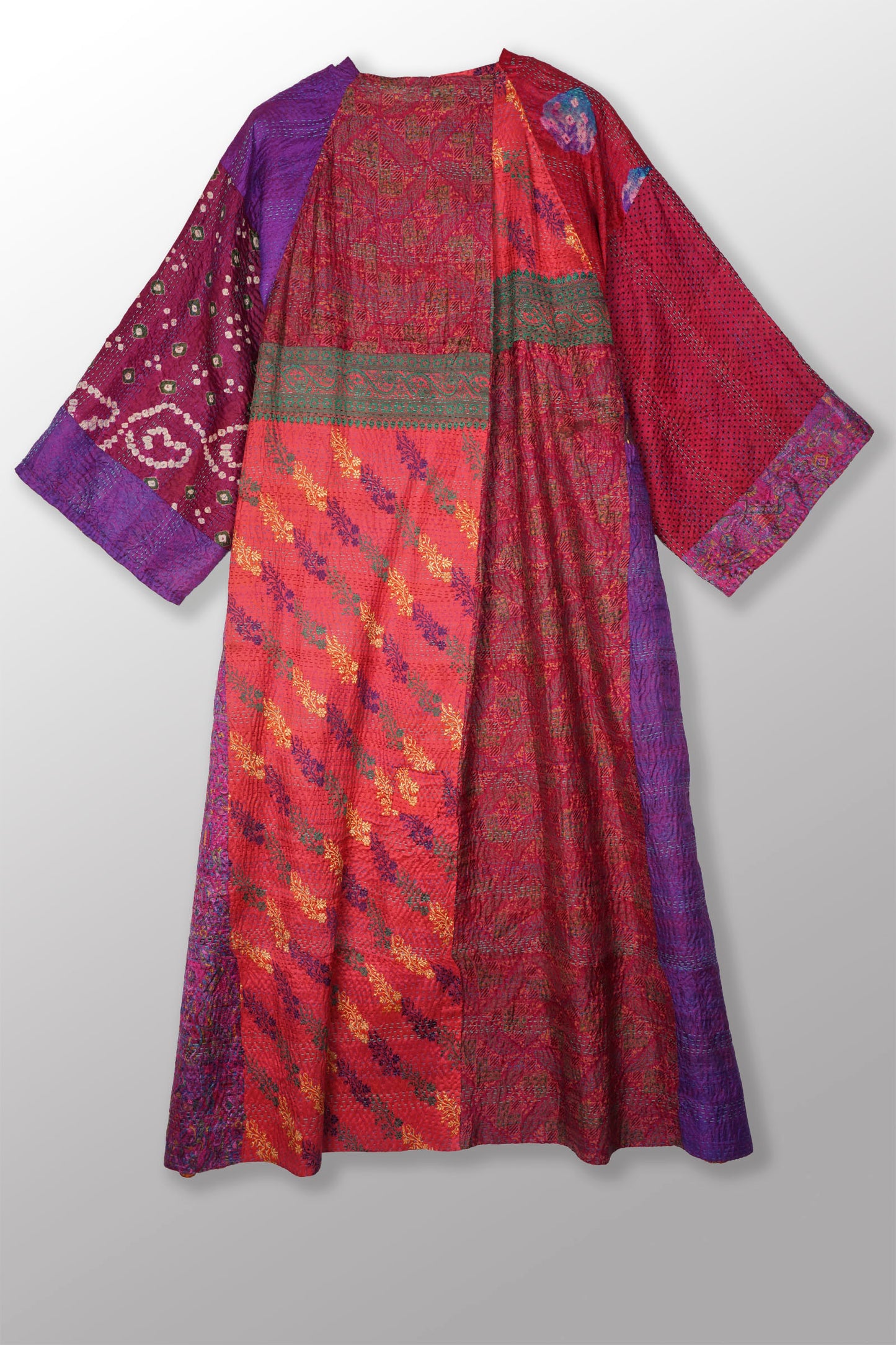 VINTAGE SILK KANTHA KIMONO MAXI - sv2318-0011a -