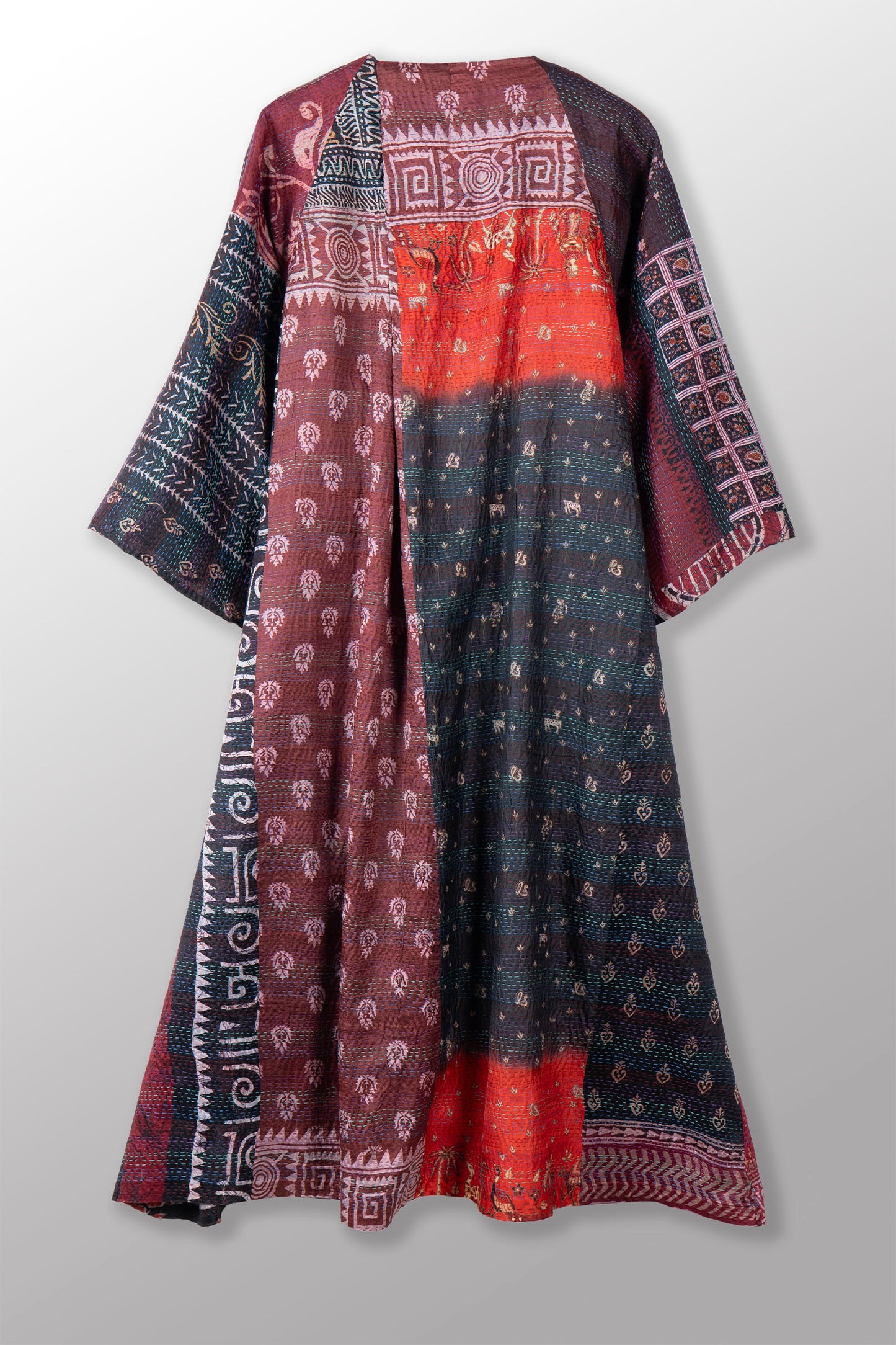 VINTAGE SILK KANTHA KIMONO MAXI - sv2318-0013a -