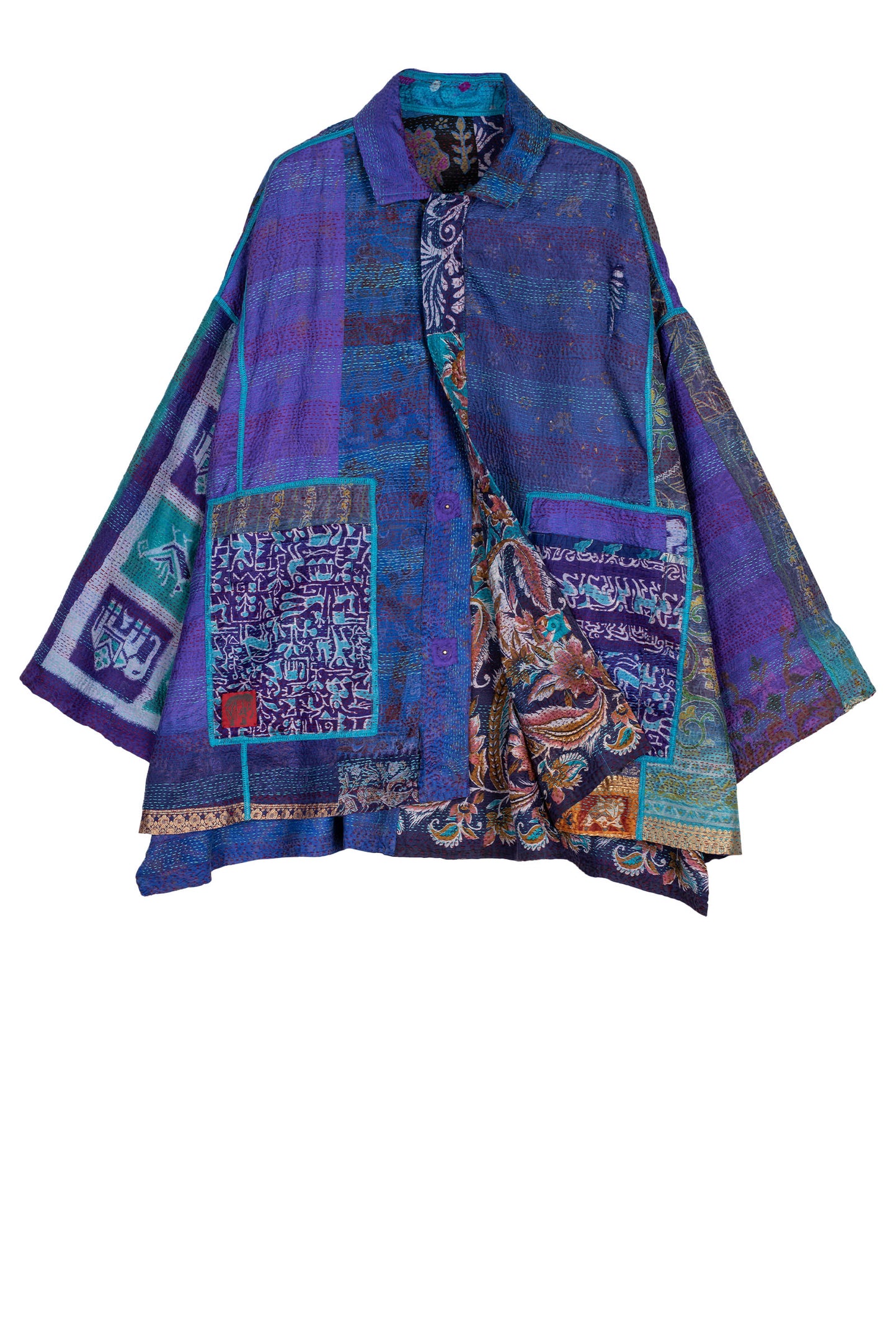 VINTAGE SILK KANTHA OVERSIZED MINI COAT - sv2332-0004a -