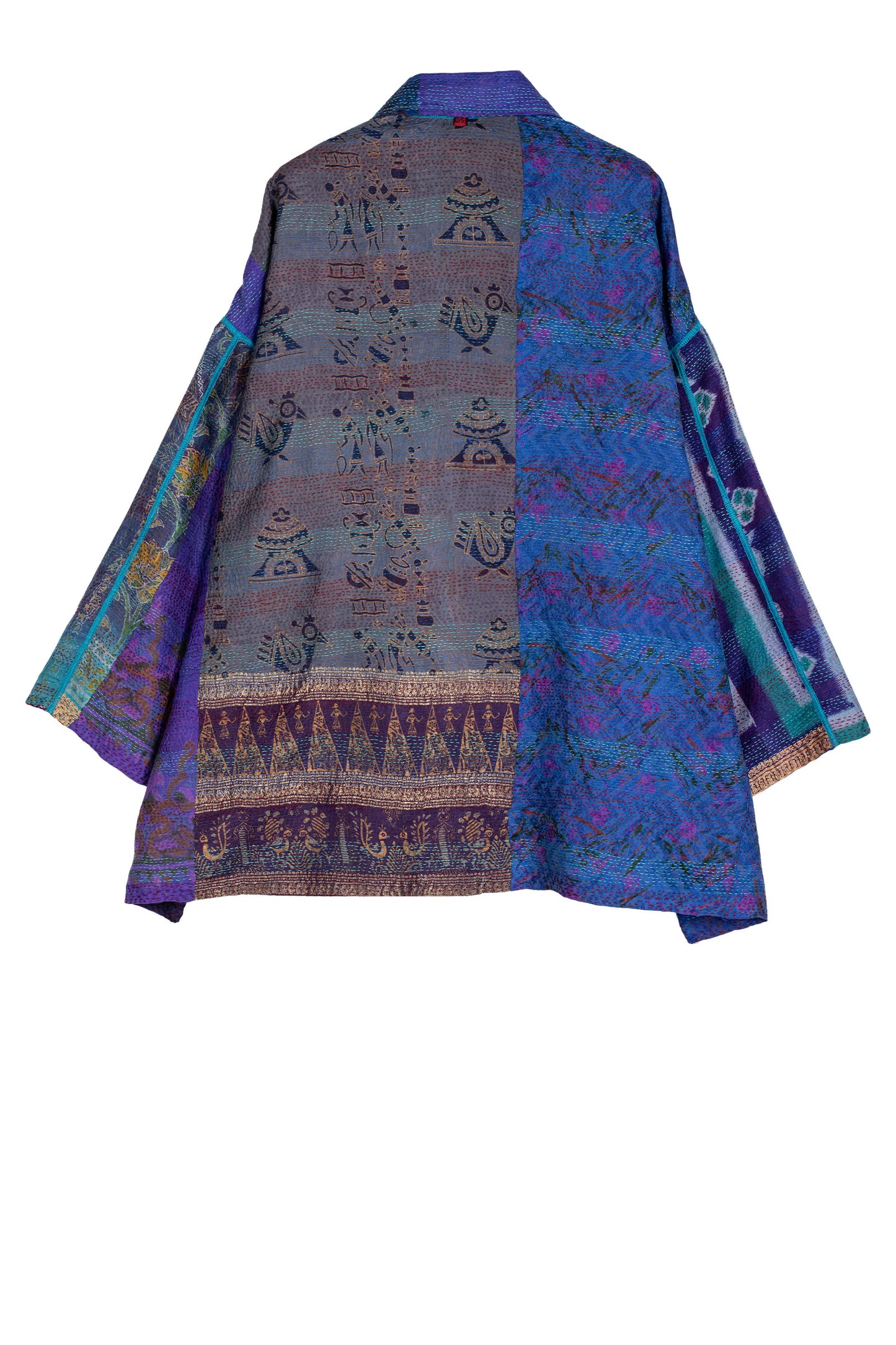 VINTAGE SILK KANTHA OVERSIZED MINI COAT - sv2332-0004a -