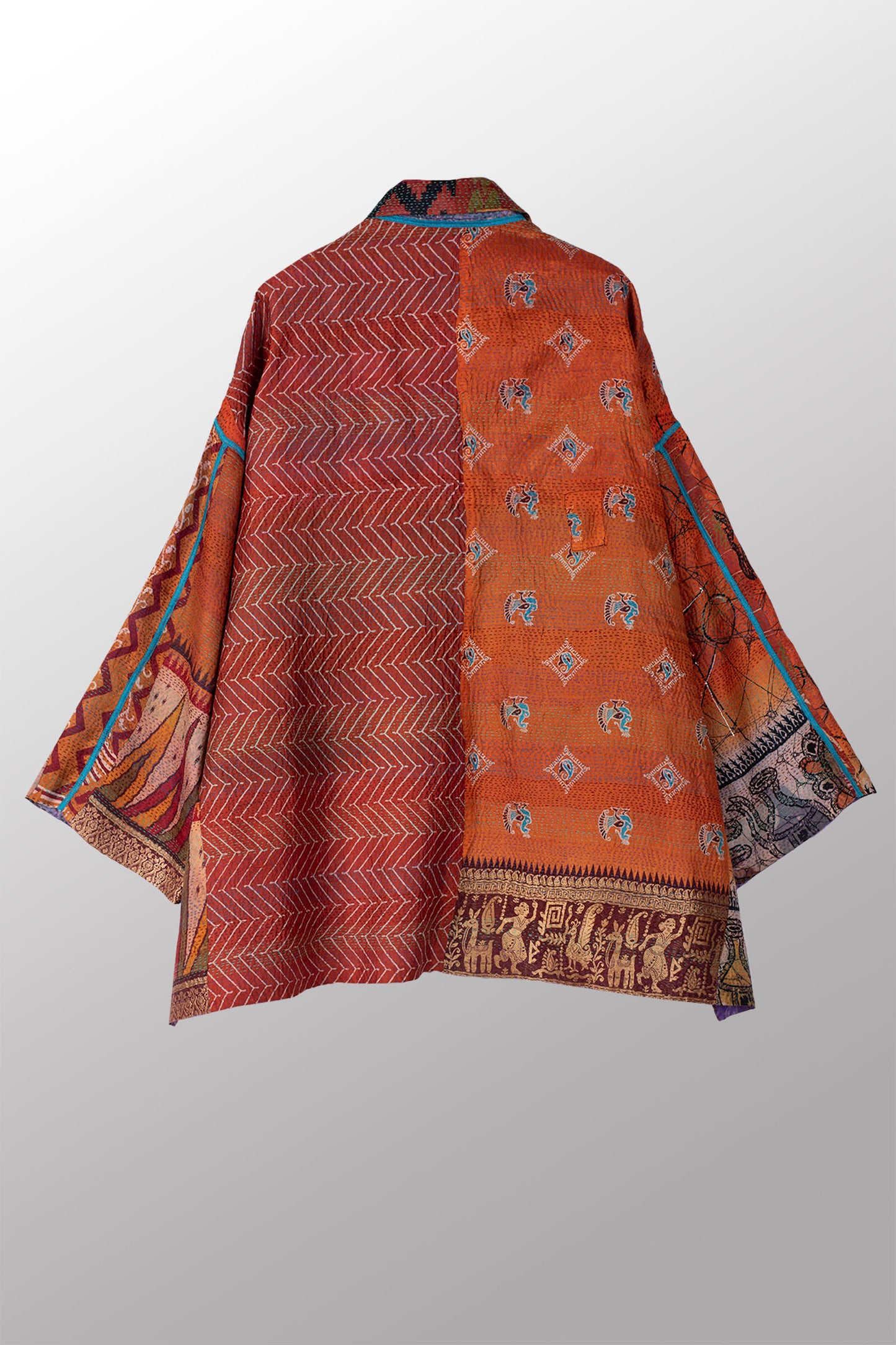 VINTAGE SILK KANTHA OVERSIZED MINI COAT - sv2332-0006a -