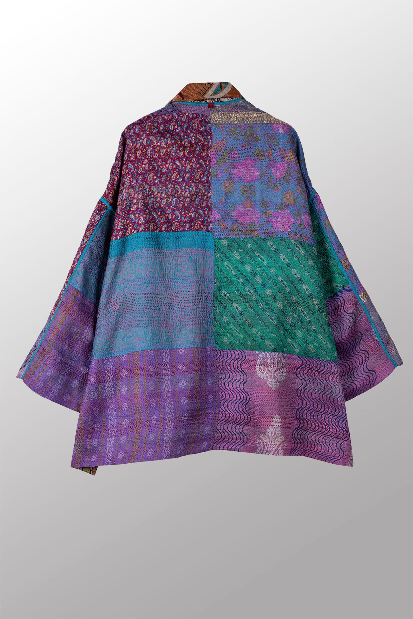 VINTAGE SILK KANTHA OVERSIZED MINI COAT - sv2332-0006a -