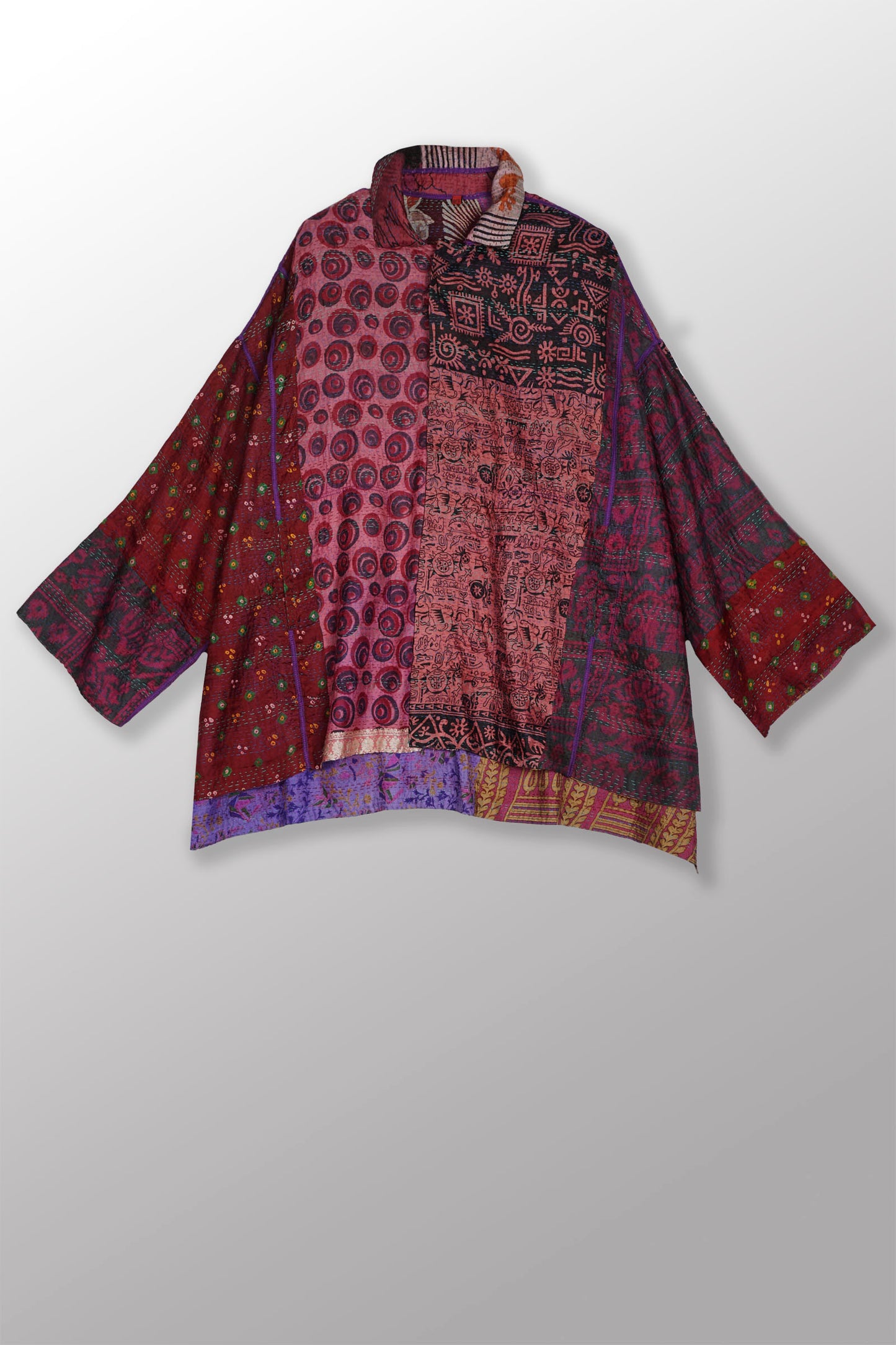 VINTAGE SILK KANTHA OVERSIZED MINI COAT - sv2332-0007a -