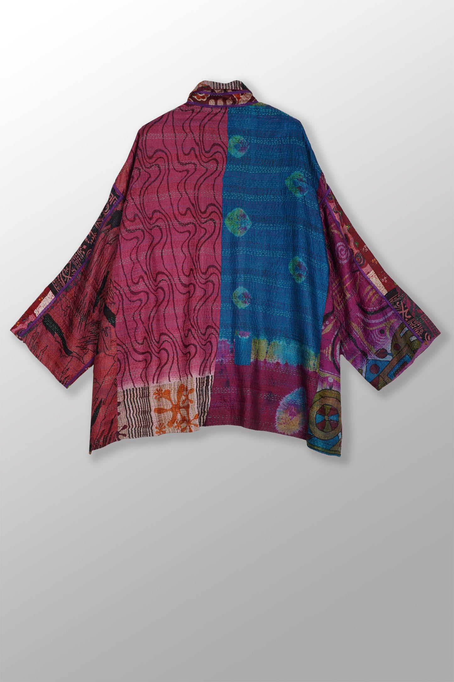 VINTAGE SILK KANTHA OVERSIZED MINI COAT - sv2332-0007a -