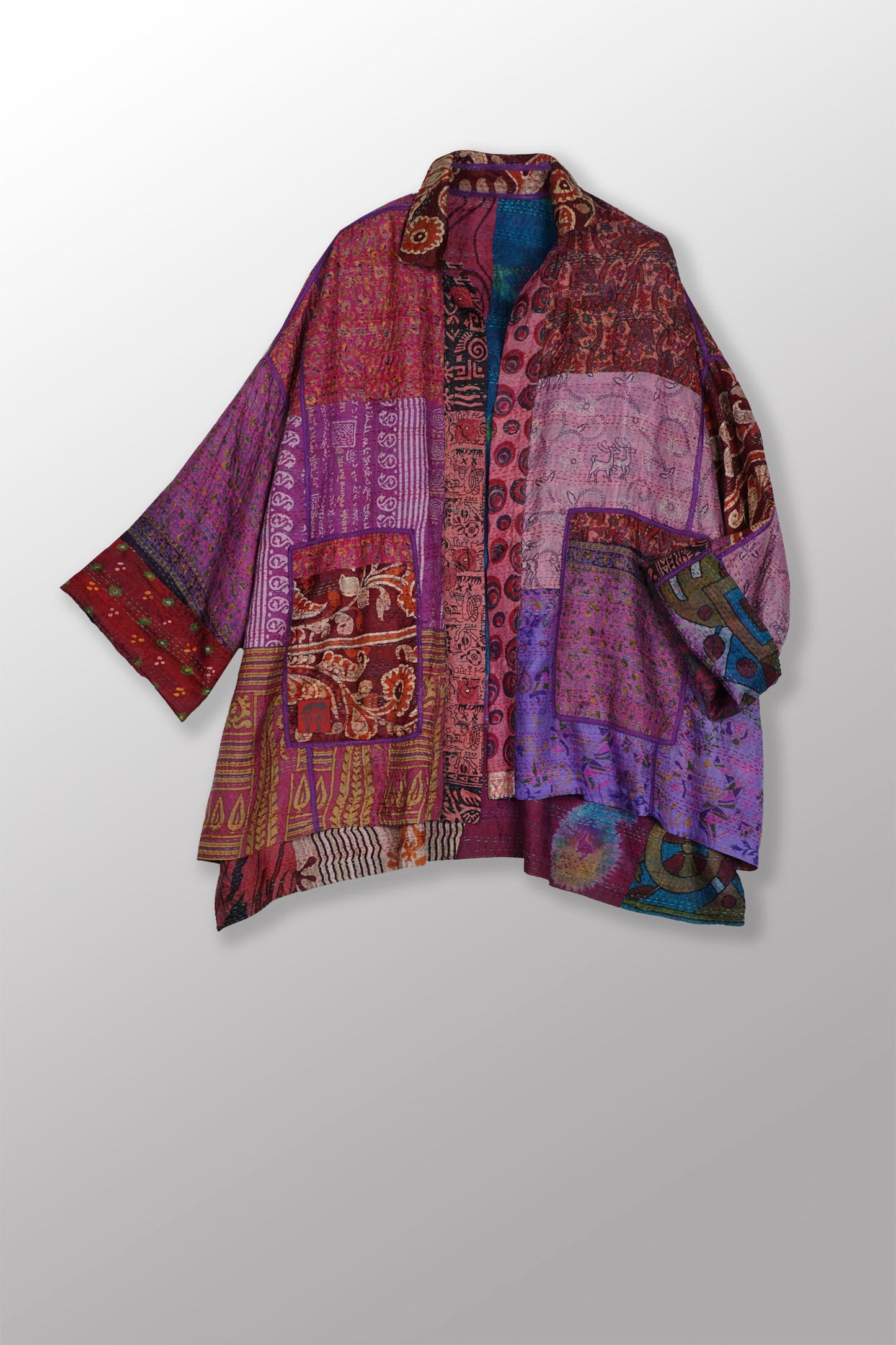 VINTAGE SILK KANTHA OVERSIZED MINI COAT - sv2332-0007a -