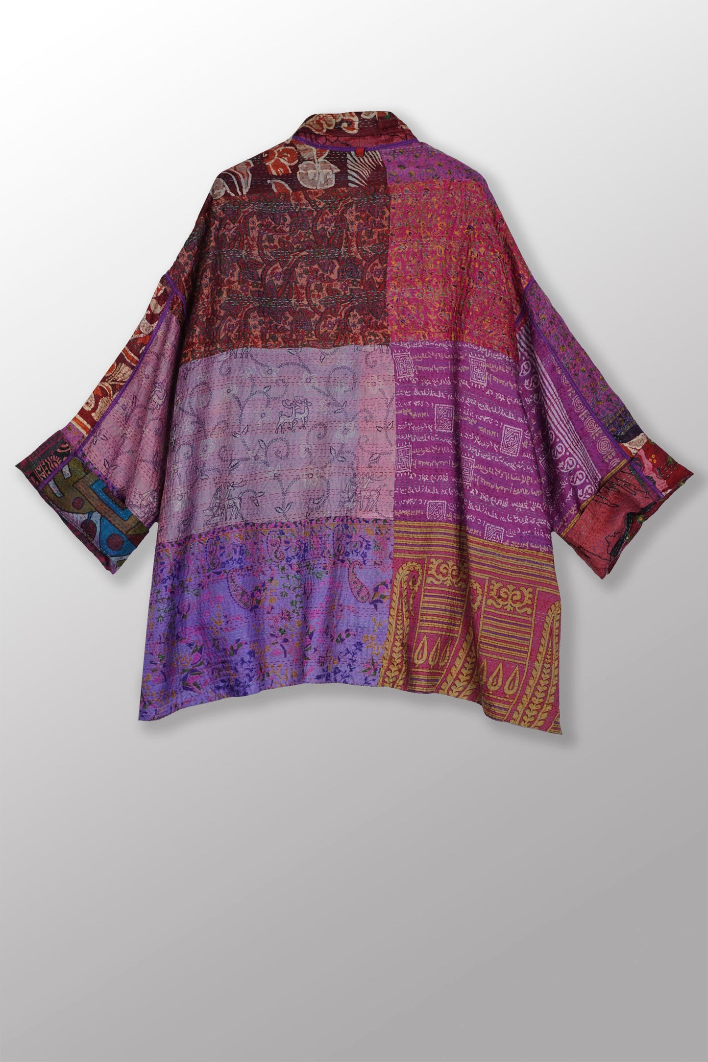 VINTAGE SILK KANTHA OVERSIZED MINI COAT - sv2332-0007a -