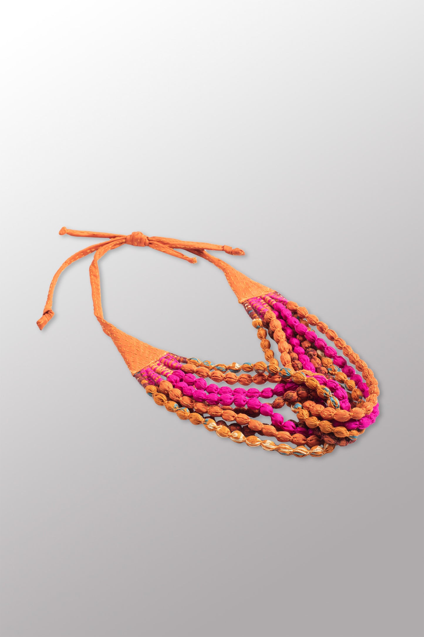 VINTAGE SILK KANTHA SEED NECKLACE SHORT - sv2722-org -