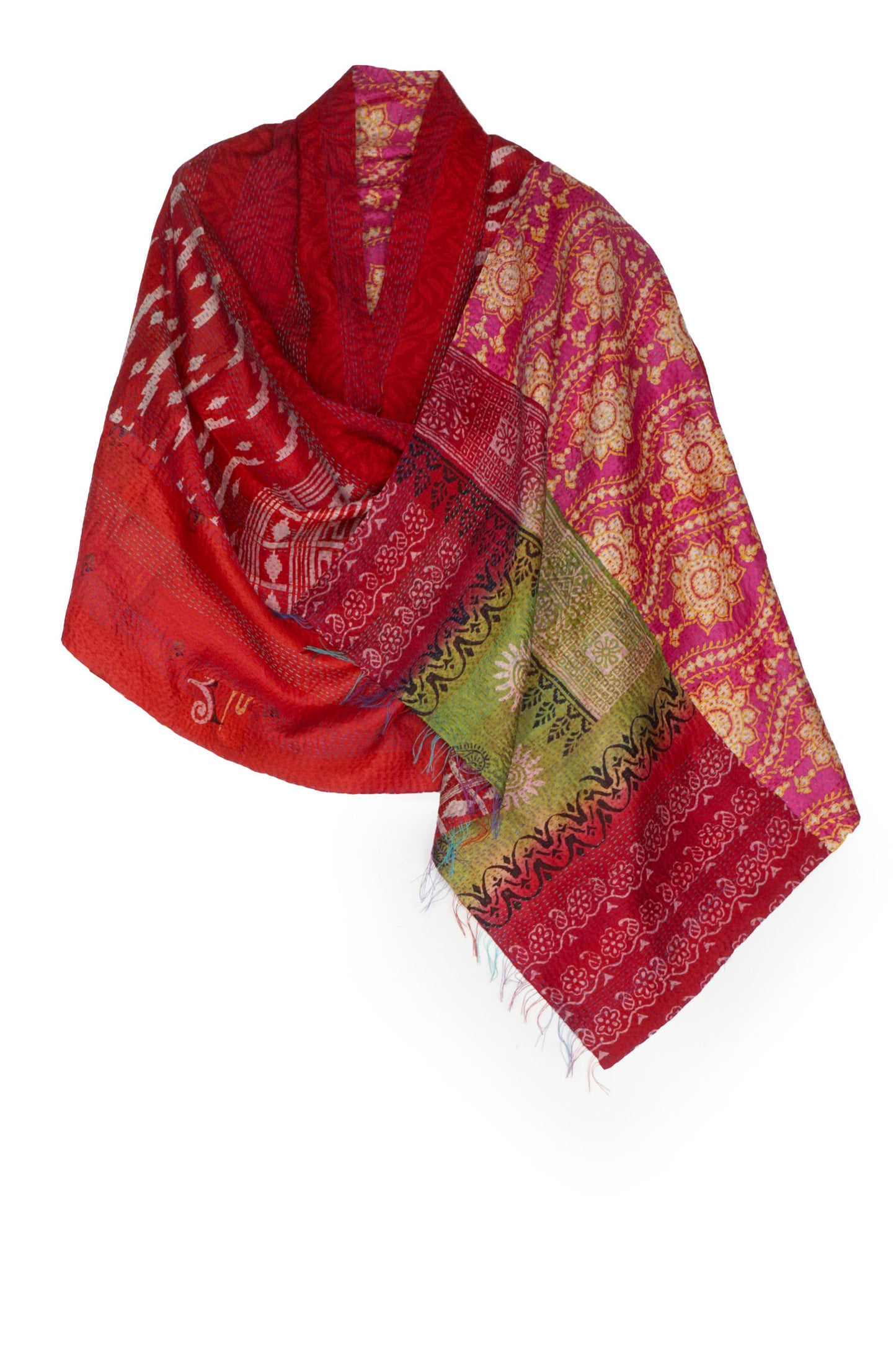 VINTAGE SILK KANTHA SHAWL MEDIUM - sv2802-red -