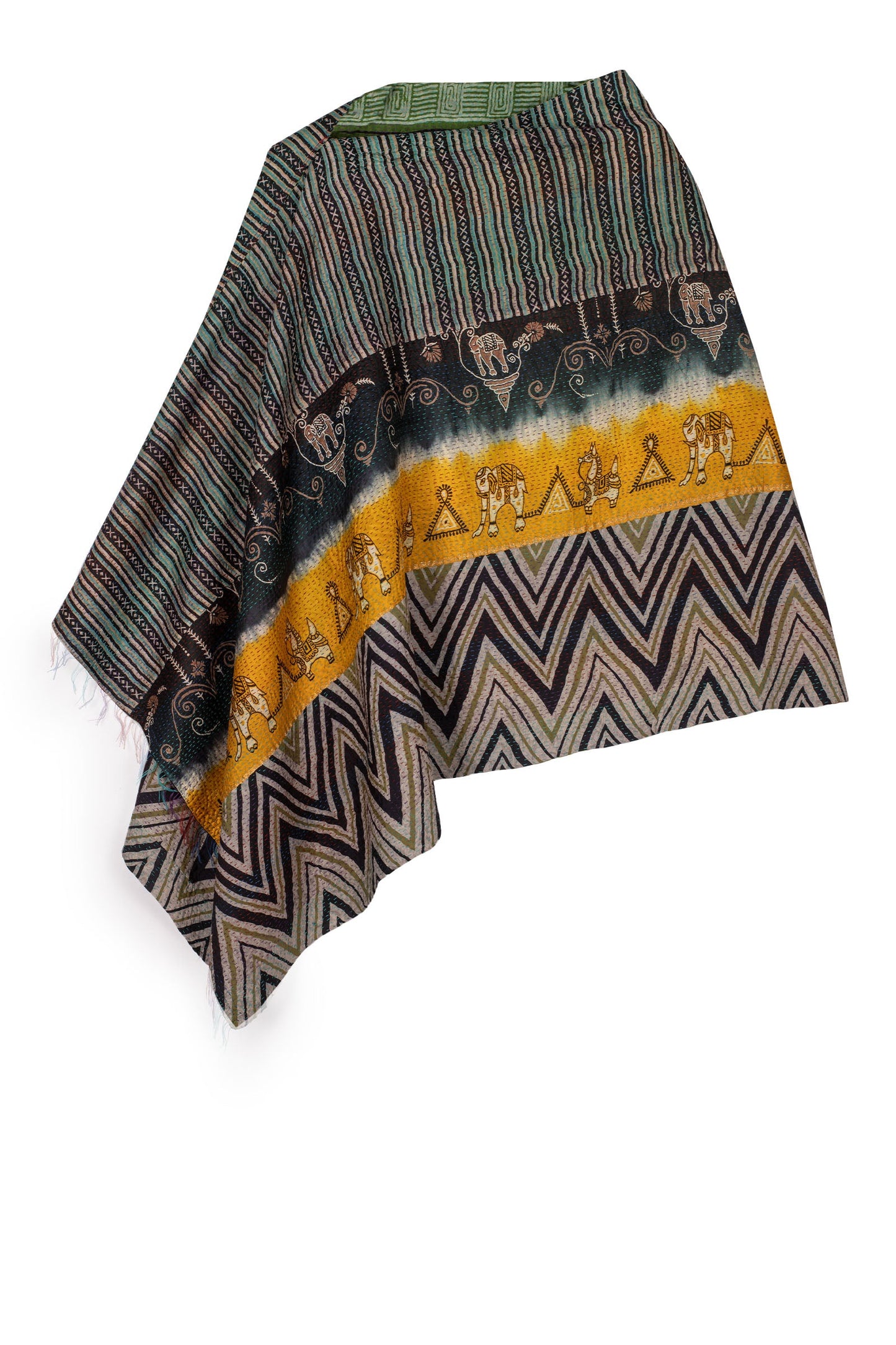 VINTAGE SILK KANTHA LONG CAPE - sv2841-mlt -