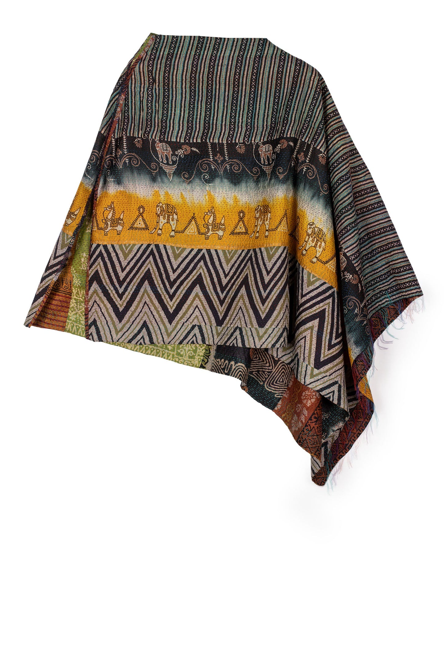 VINTAGE SILK KANTHA LONG CAPE - sv2841-mlt -