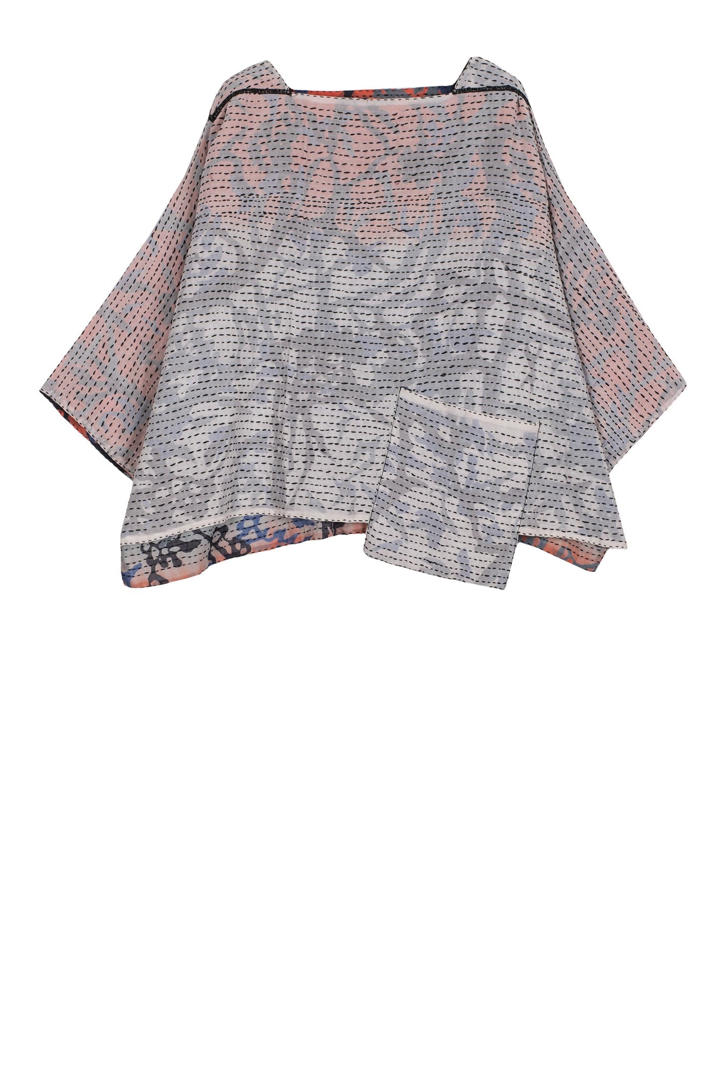 SUMMER BREEZE PRINT KANTHA 3/4 SLV. CROP TOP MIO - sz2538-blu -