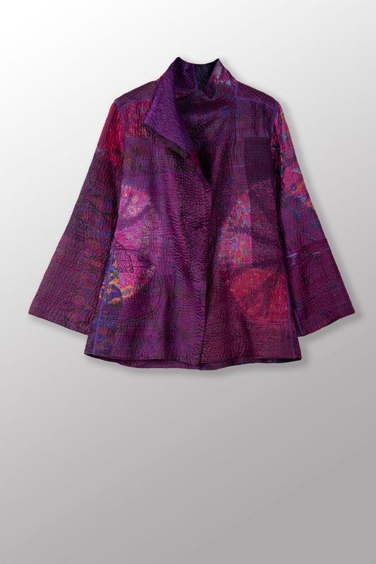 TIE DYE CIRCLE SHIBORI KANTHA SHORT JACKET - td4007-prp -