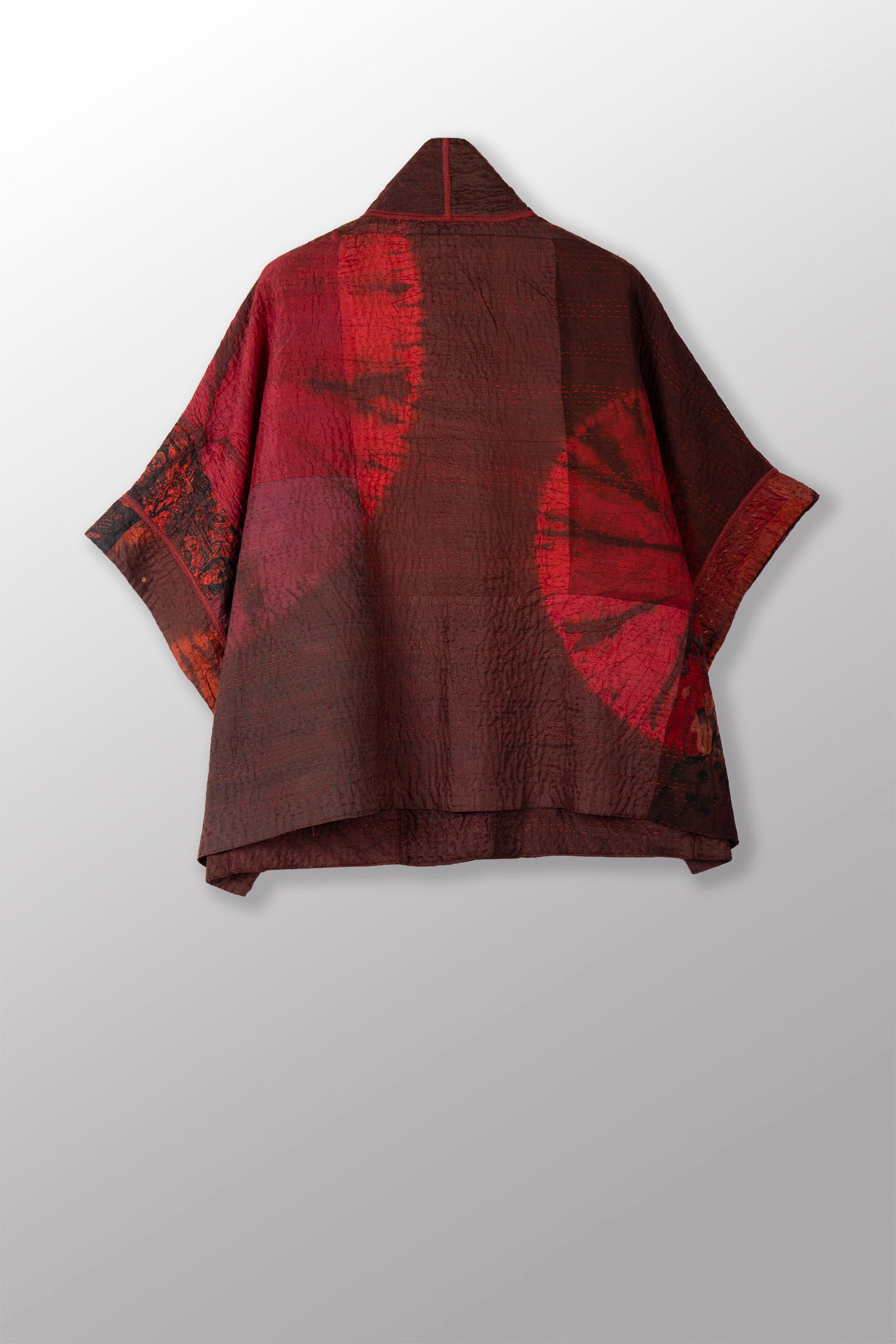 TIE DYE CIRCLE SHIBORI KANTHA MINI PONCHO - td4060-brn -