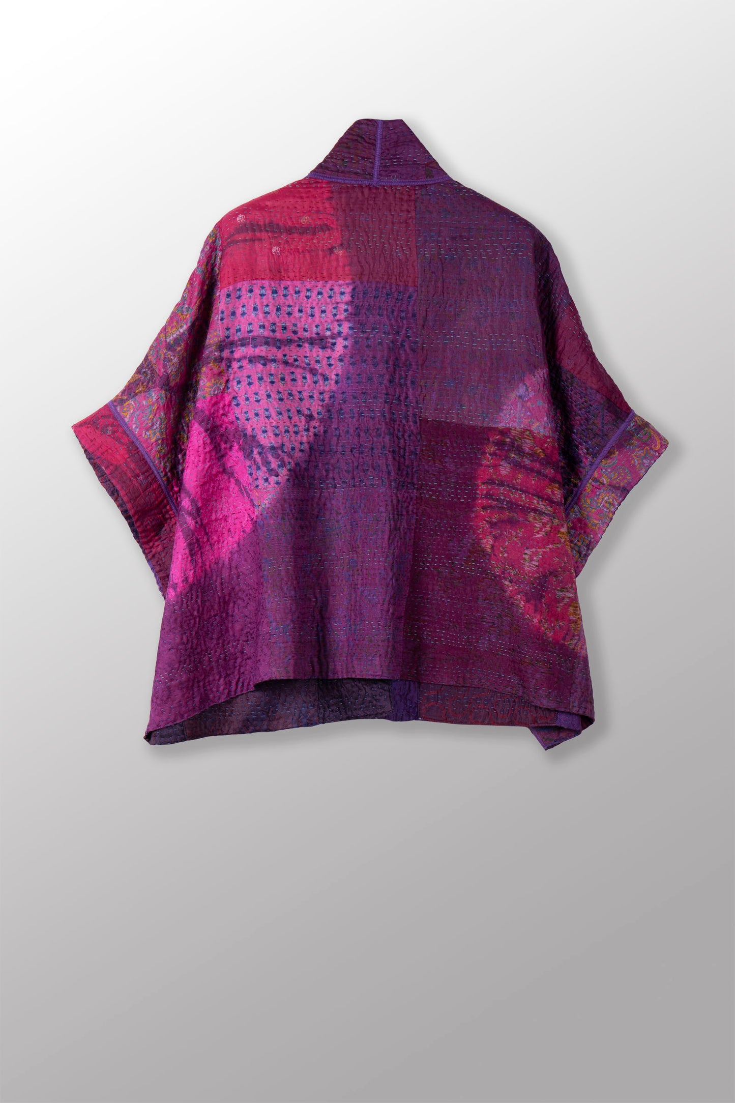 TIE DYE CIRCLE SHIBORI KANTHA MINI PONCHO - td4060-prp -