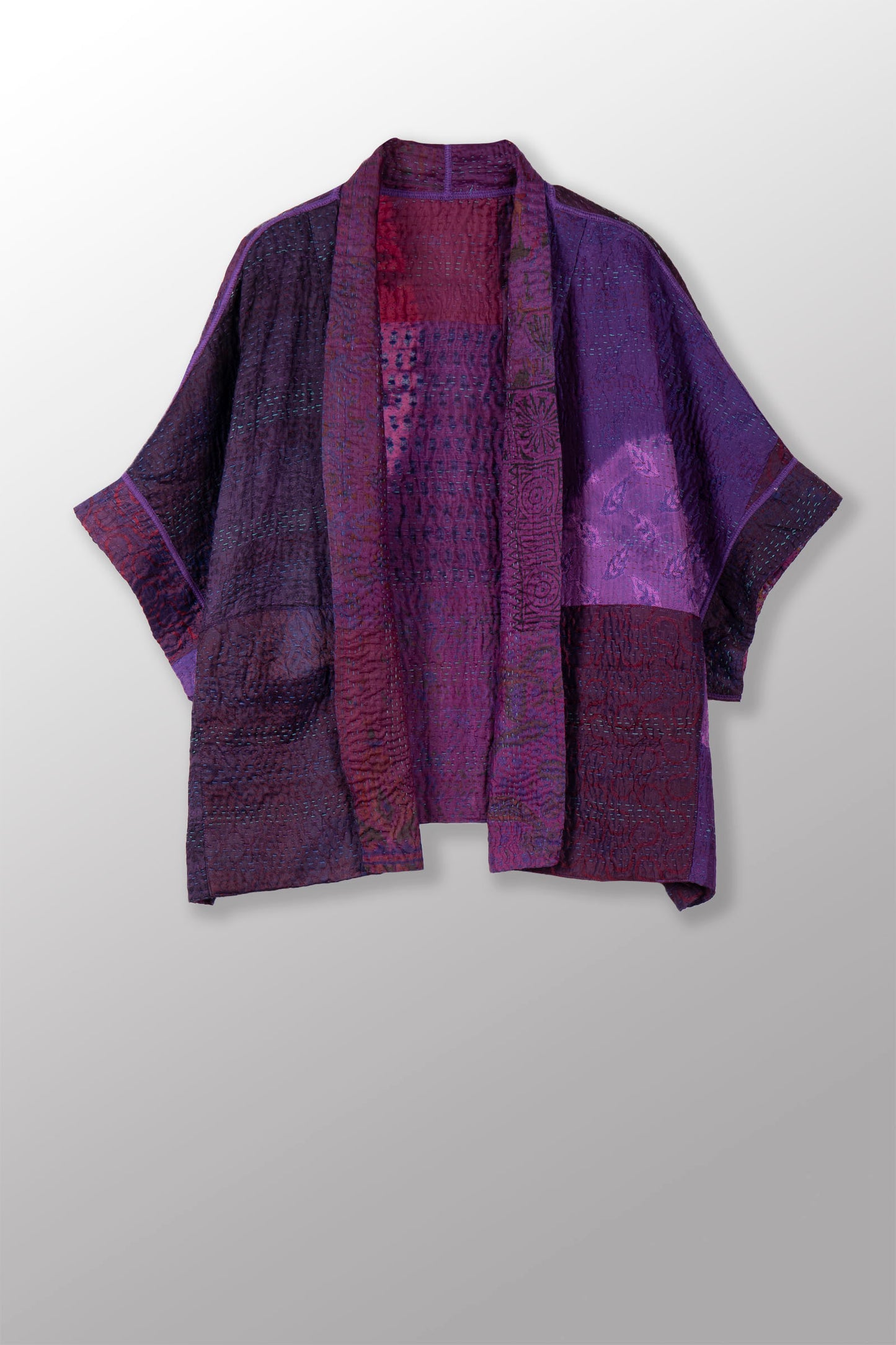 TIE DYE CIRCLE SHIBORI KANTHA MINI PONCHO - td4060-prp -