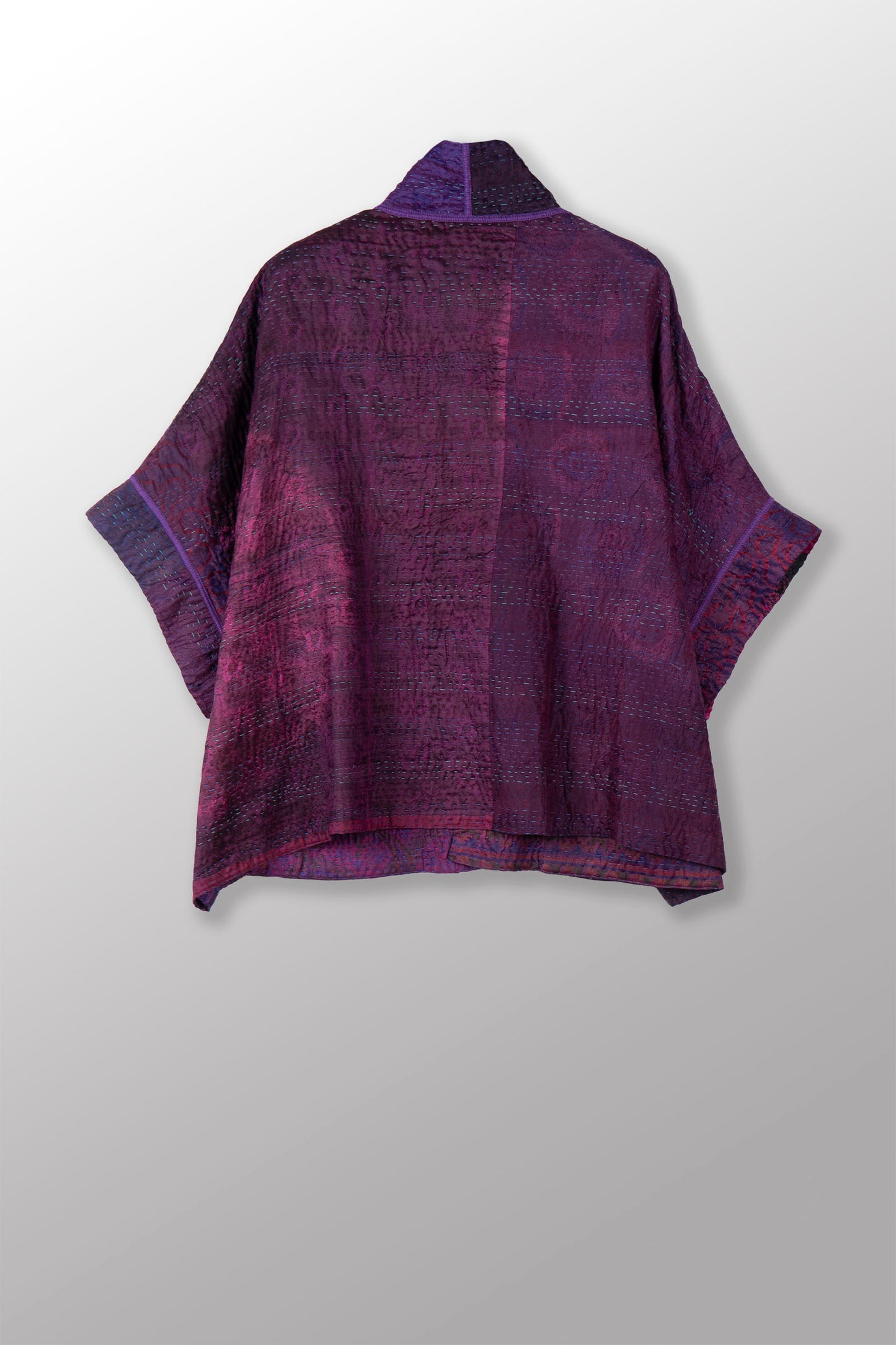 TIE DYE CIRCLE SHIBORI KANTHA MINI PONCHO - td4060-prp -