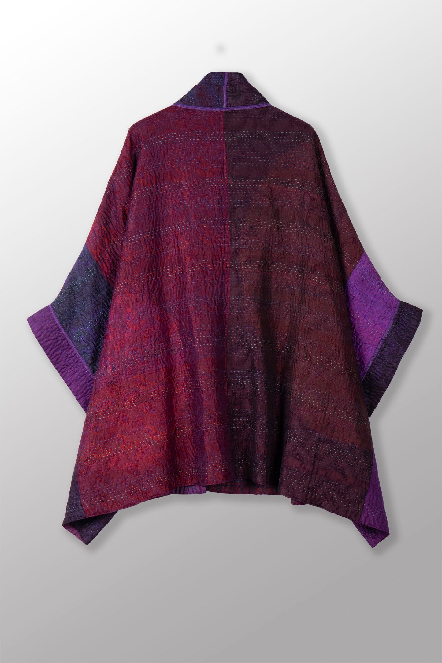 TIE DYE CIRCLE SHIBORI KANTHA DOUBLE COLLAR PONCHO - td4323-prp -