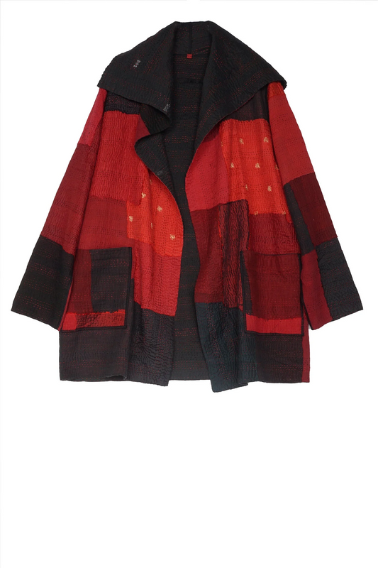 TWO TONE PATCH KANTHA POCKET JKT - tn4002-red -