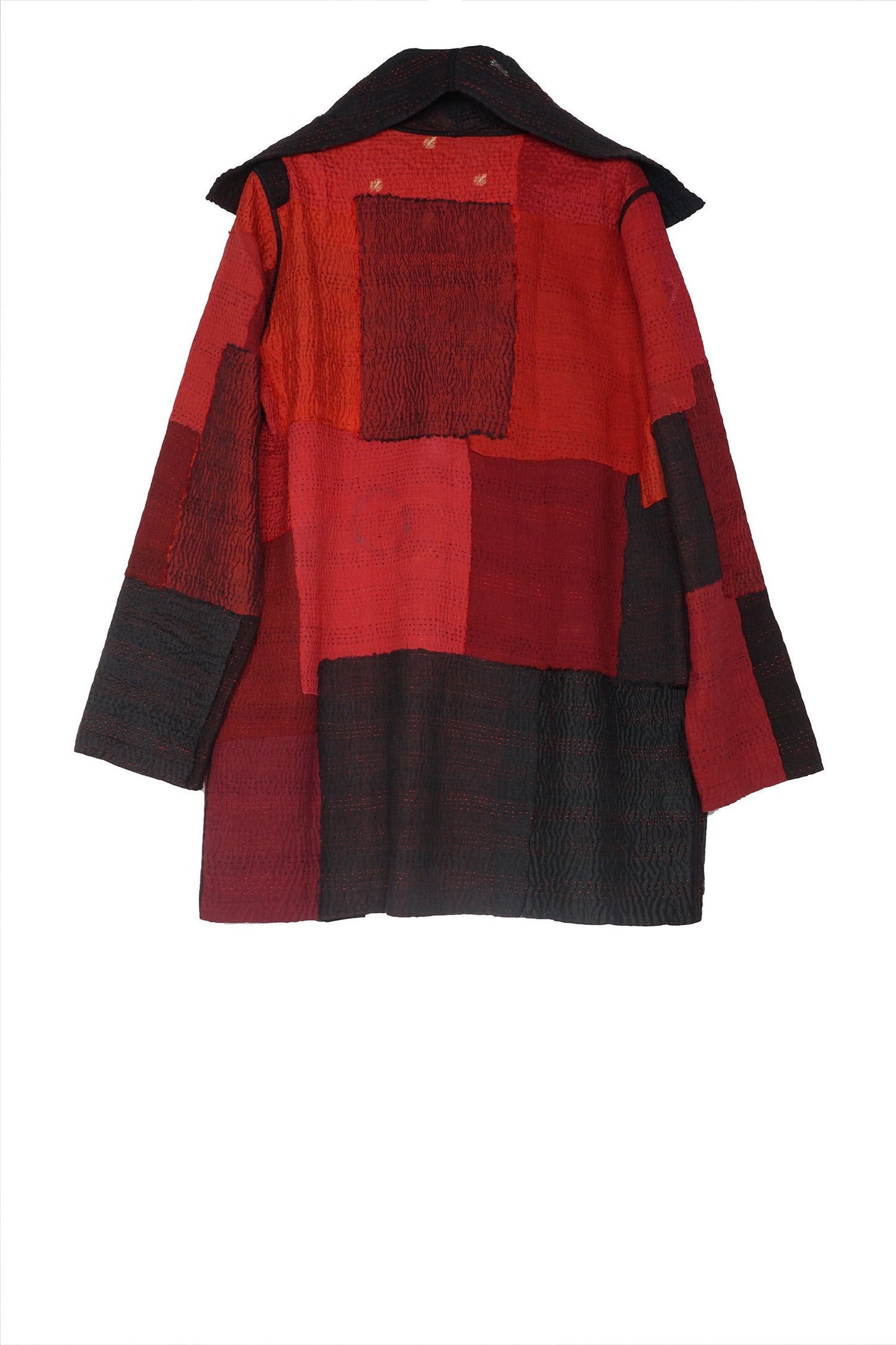 TWO TONE PATCH KANTHA POCKET JKT - tn4002-red -