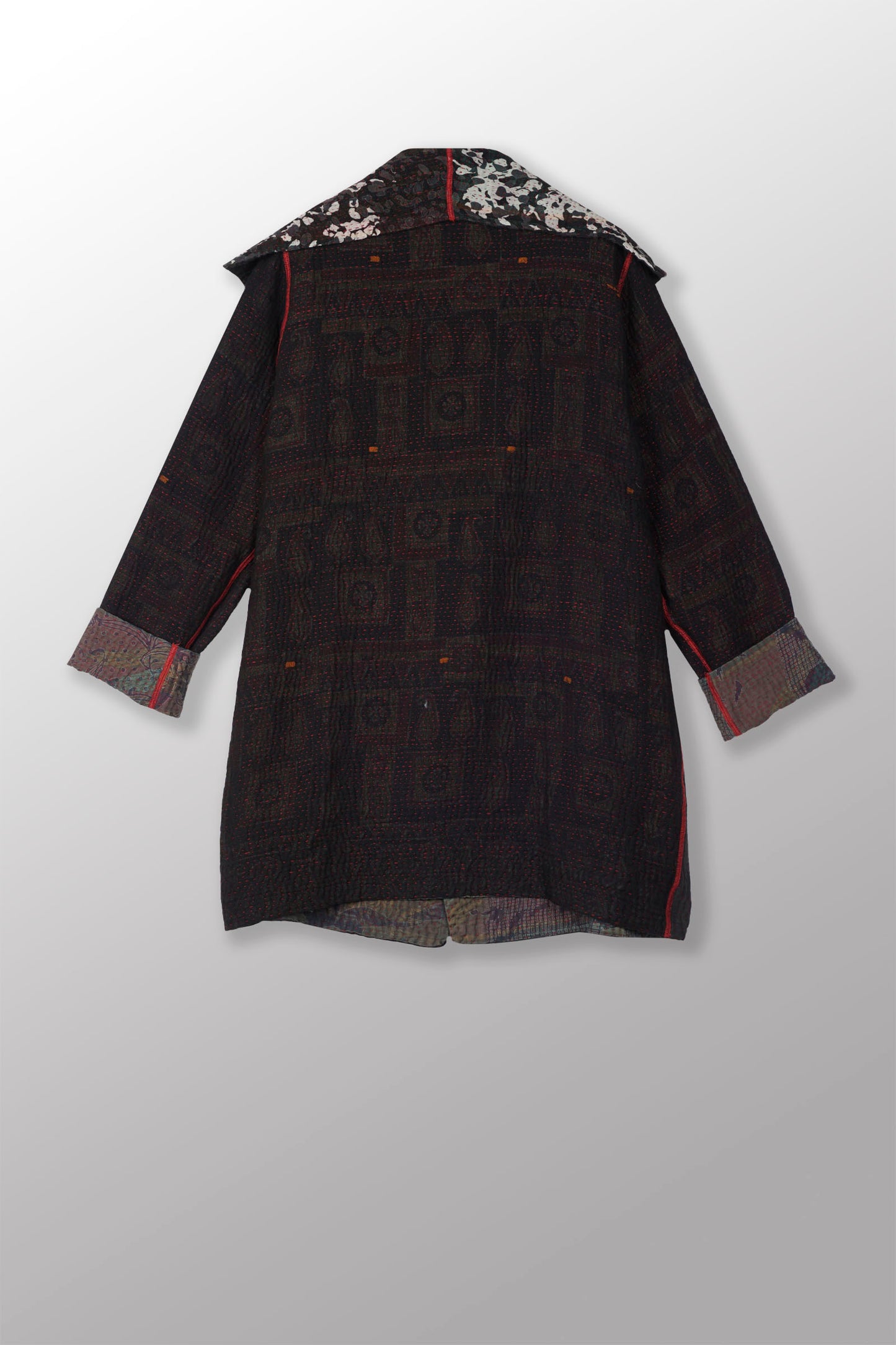 MONOTONE TWILIGHT PRINT KANTHA POCKET JKT - tp4002-red -