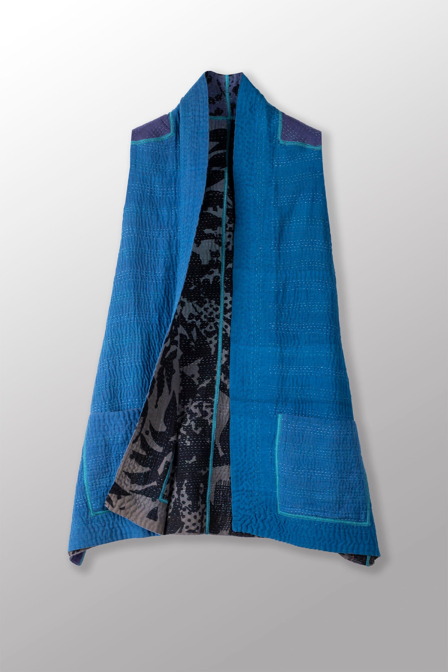 MONOTONE TWILIGHT PRINT KANTHA KIMONO VEST SHORT - tp4248-blu -